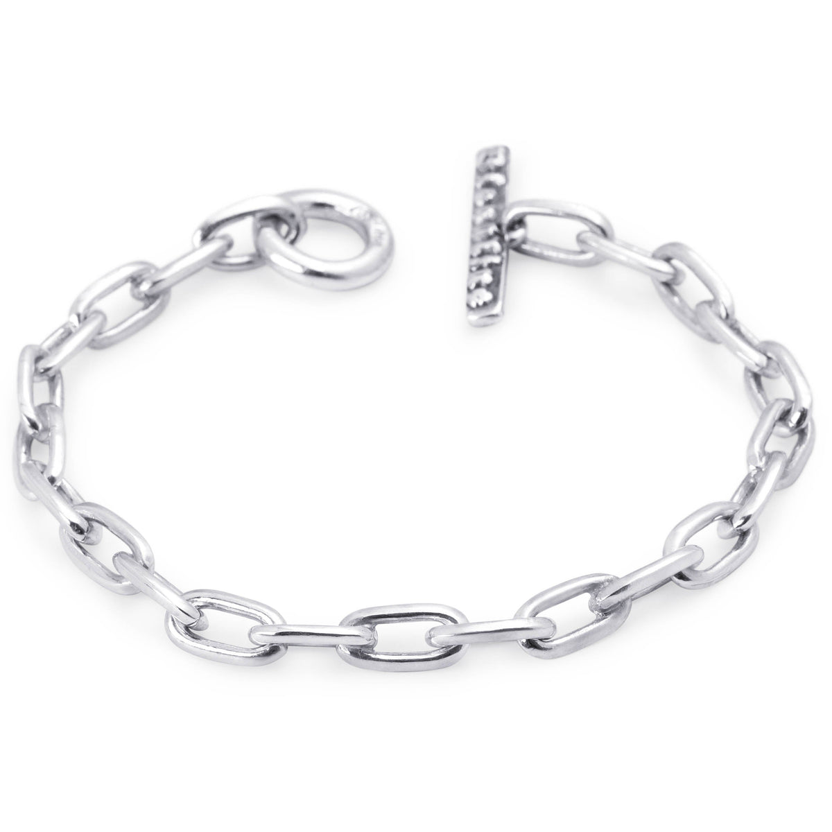 Bloodline Design London Link sterling silver bracelet with polished 6mm links and an open toggle clasp.