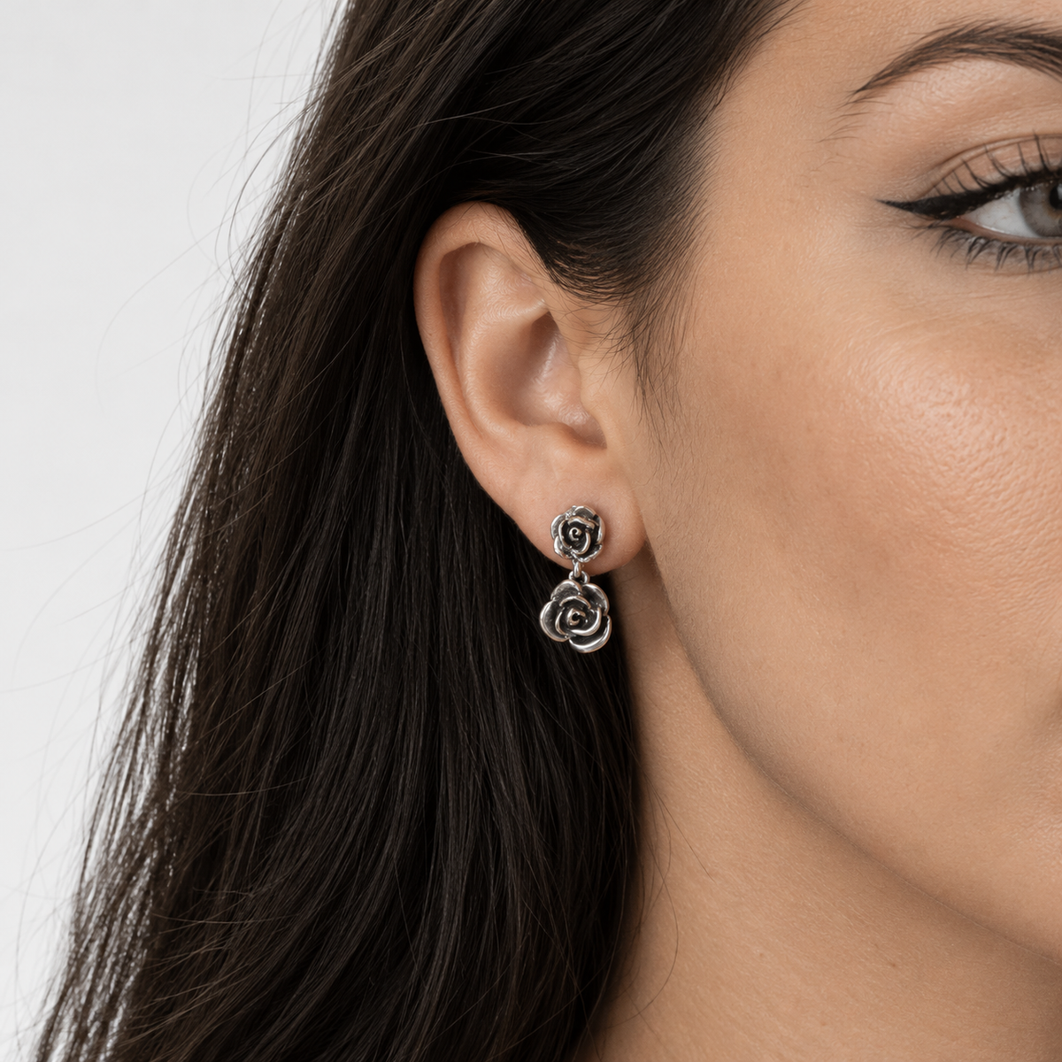 Bloodline Design Womens Earrings Double Rose Drop Earrings