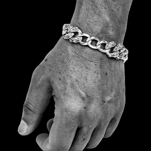 Even Quarters Curb Link Bracelet in Sterling Silver, 16mm BLOODLINE