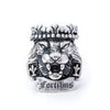 Large Solid Sterling Silver Lions head wearing a crown framed at the bottom with the word "Fortibus" in latin