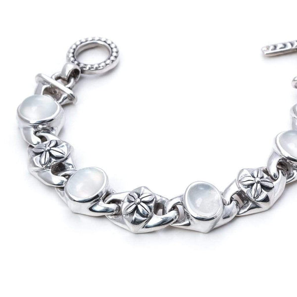 Antique Floral Gemstone Link Bracelet in Sterling Silver, 15mm