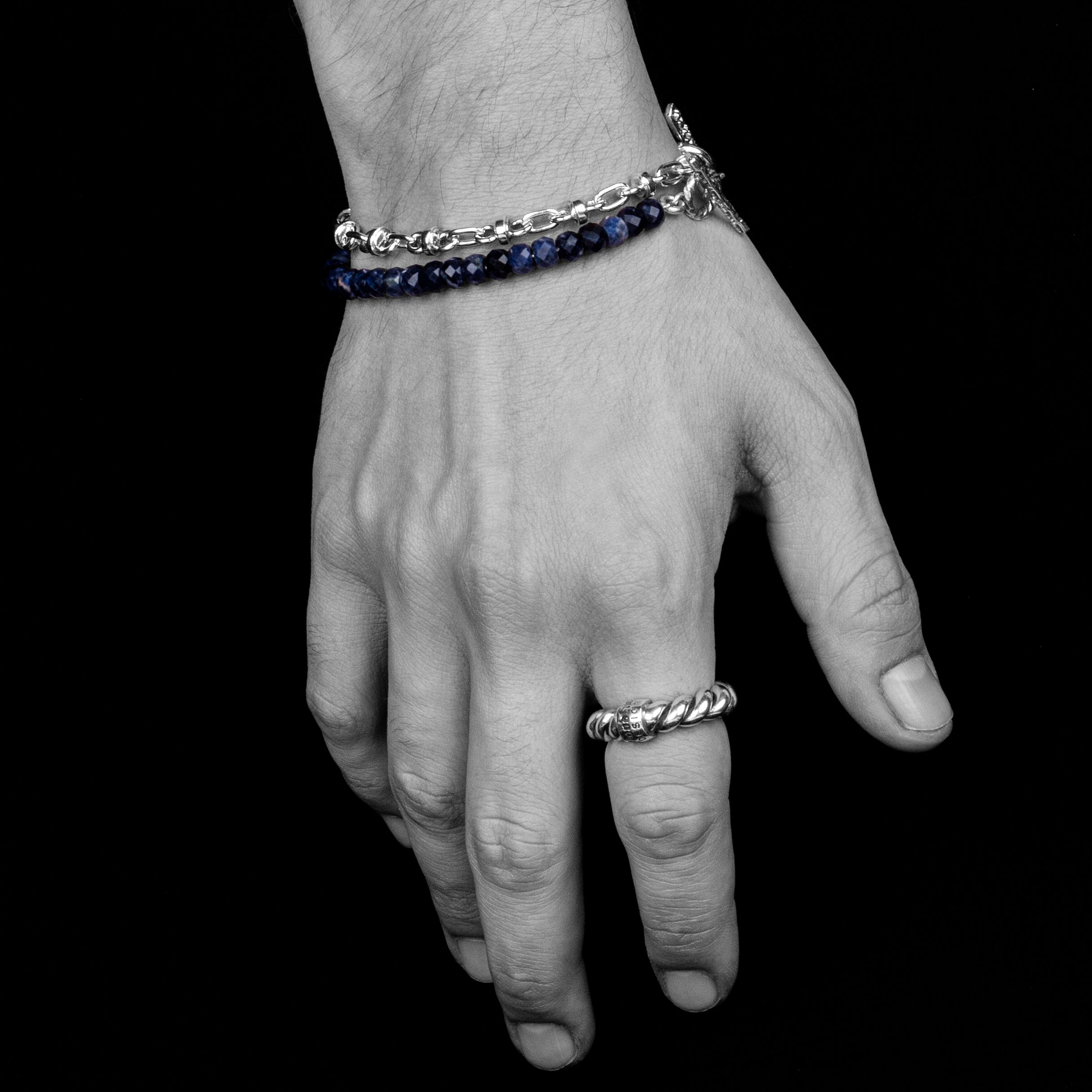 Beaded Barcelona Link Bracelet With Sodalite and Sterling Silver, 6mm