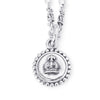 solid sterling silver beaded coin shape pendant with a raised crown of the face