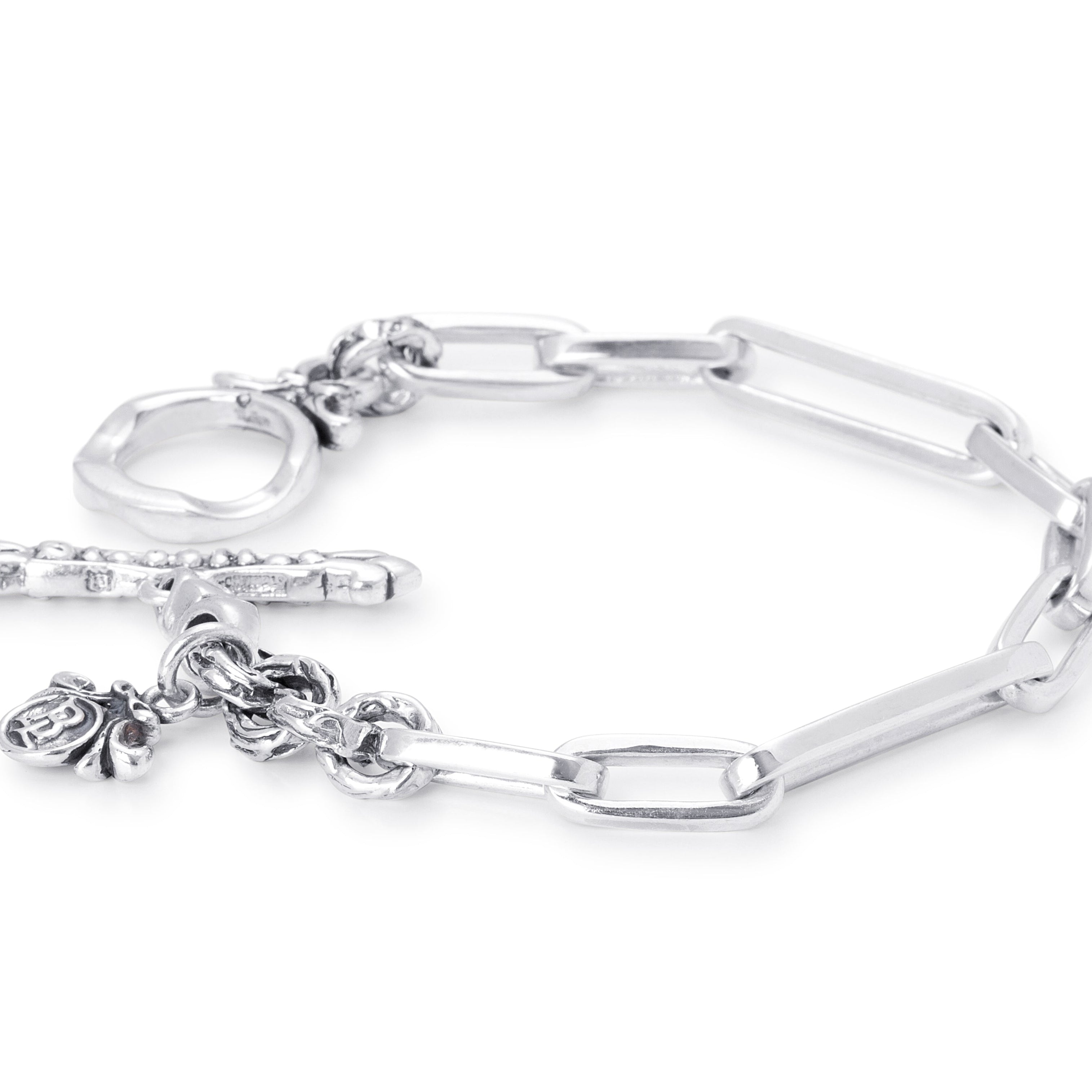  High finished rectangle links incorporated with the eternal vine rolo links with a solid T-.clasp