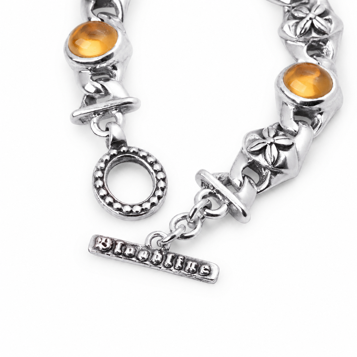 Antique Floral Gemstone Link Sterling Silver Bracelet - 6mm