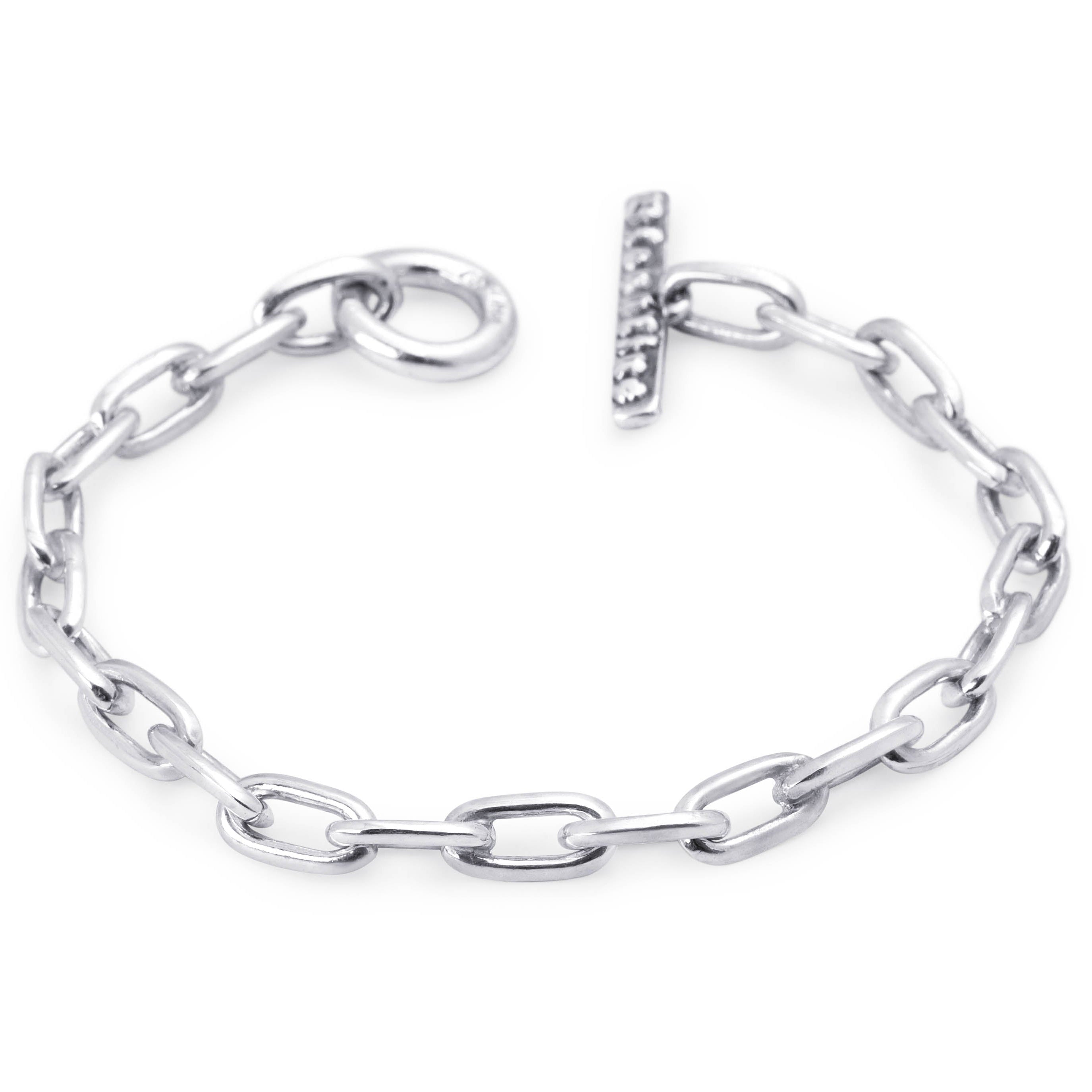 Bloodline Design London Link sterling silver bracelet with polished 6mm links and an open toggle clasp.