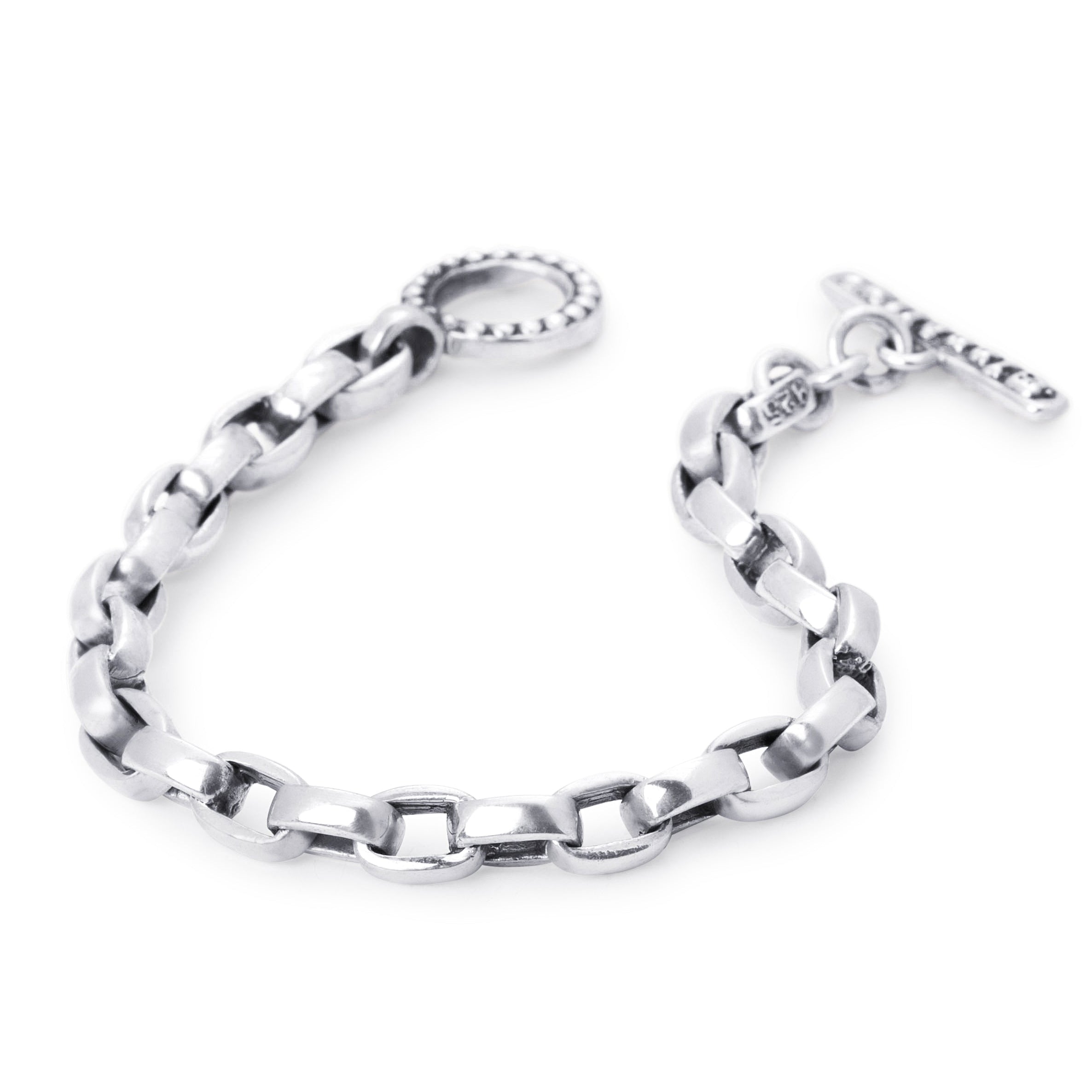 A sterling silver chain bracelet with a toggle clasp, displayed on a clean white background.