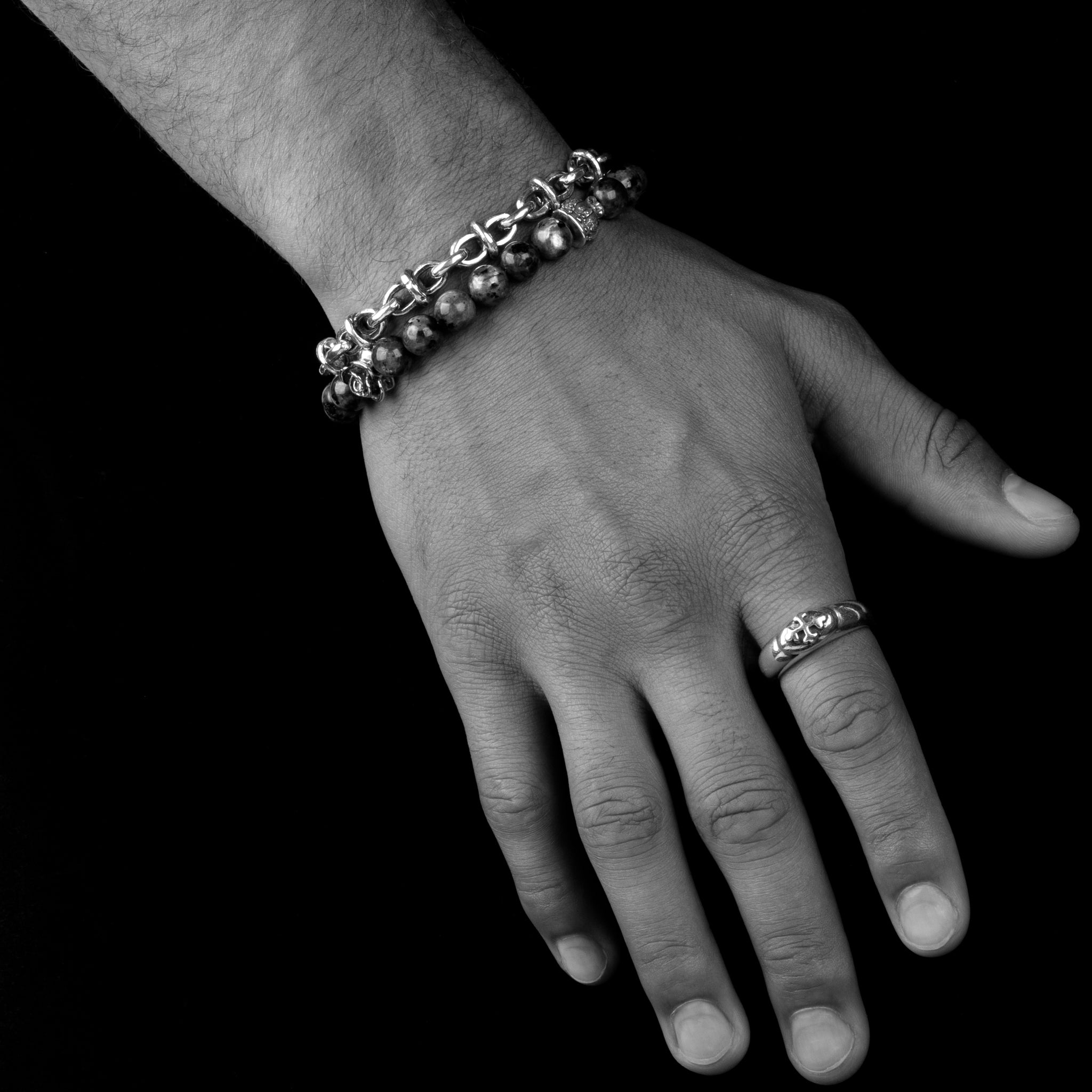 Men's solid sterling chiseled anchor link bracelet worn on wrist - Bloodline Design