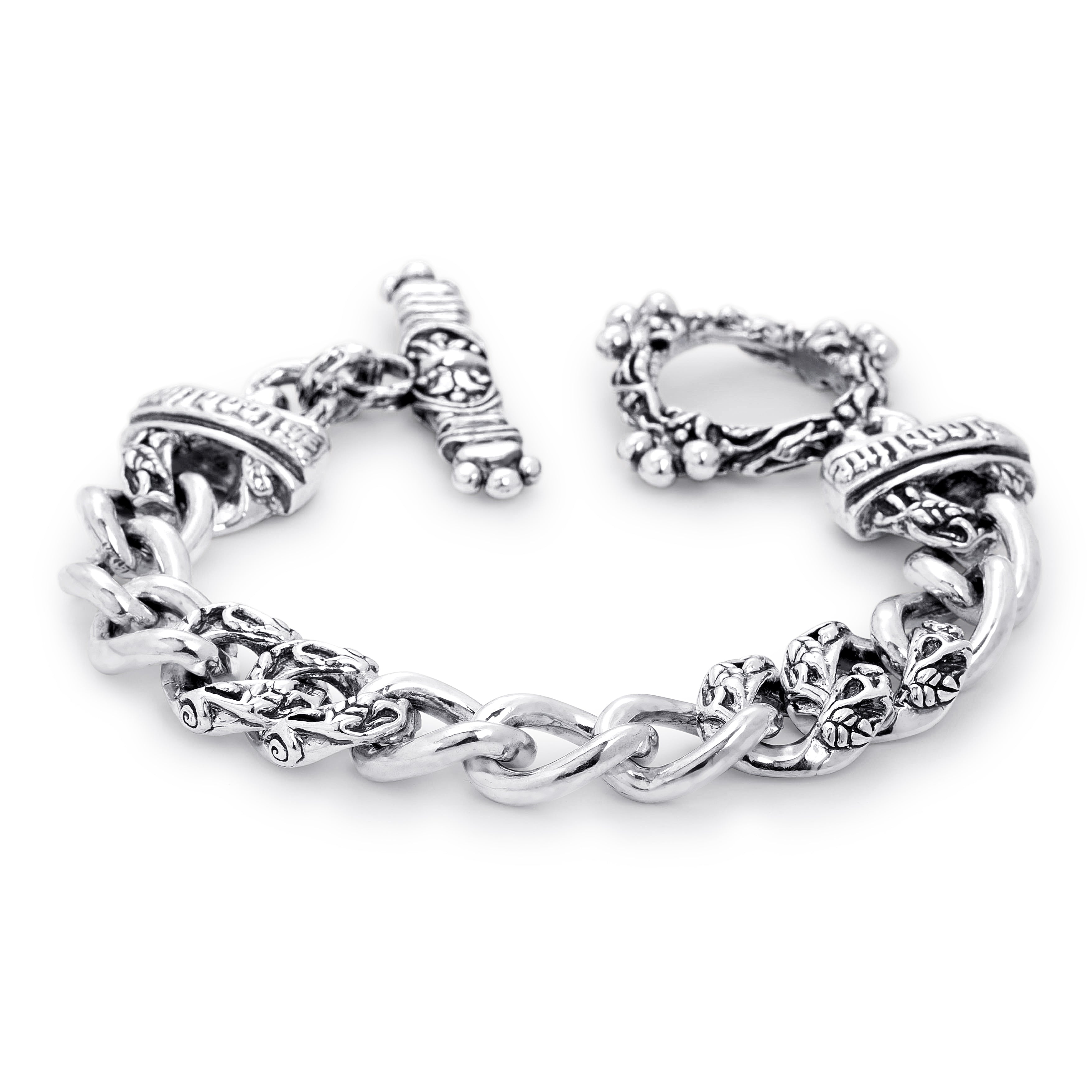 Even Quarters Curb Link Bracelet in Sterling Silver, 16mm