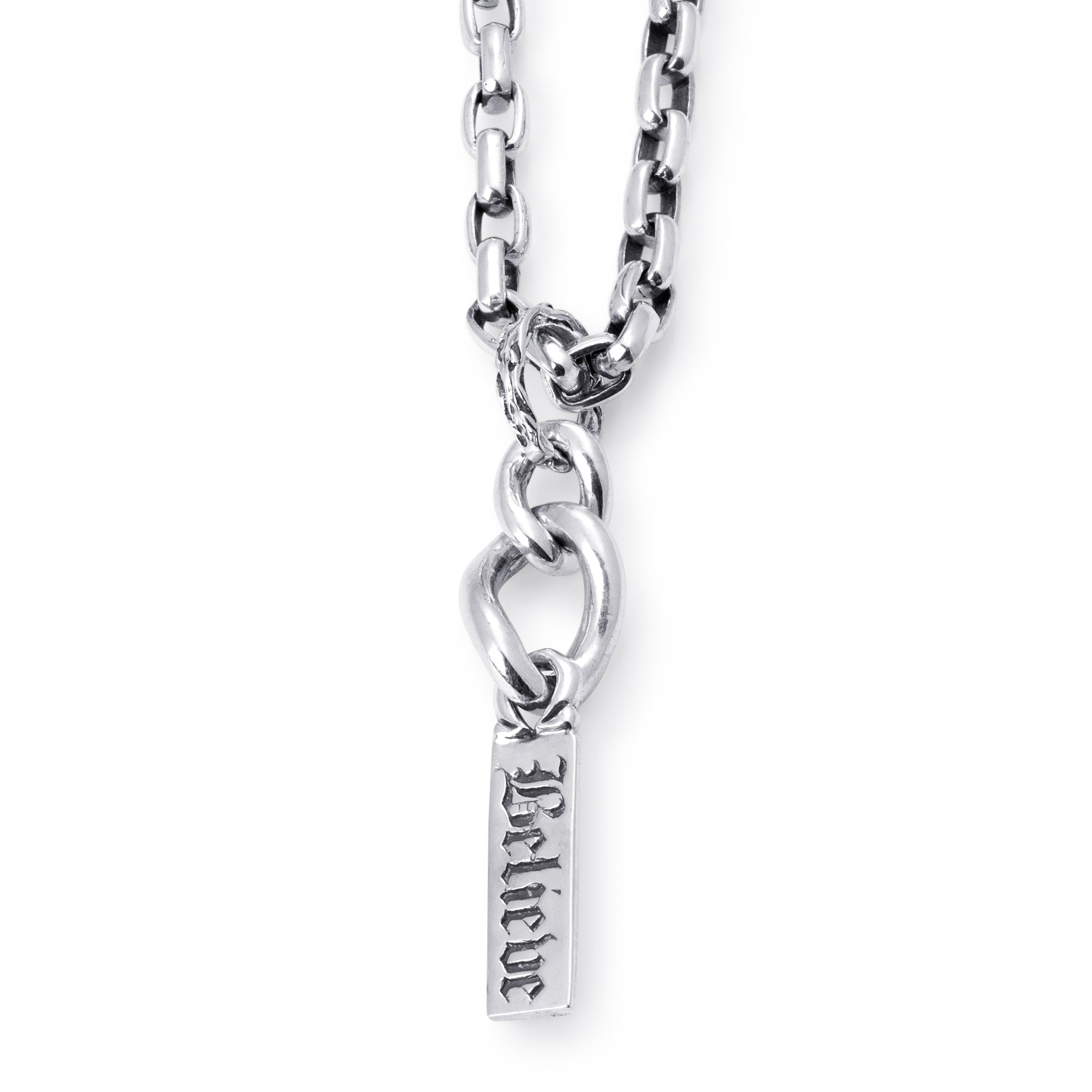 Believe Word Bar Pendant in Sterling Silver engraved in Old World font