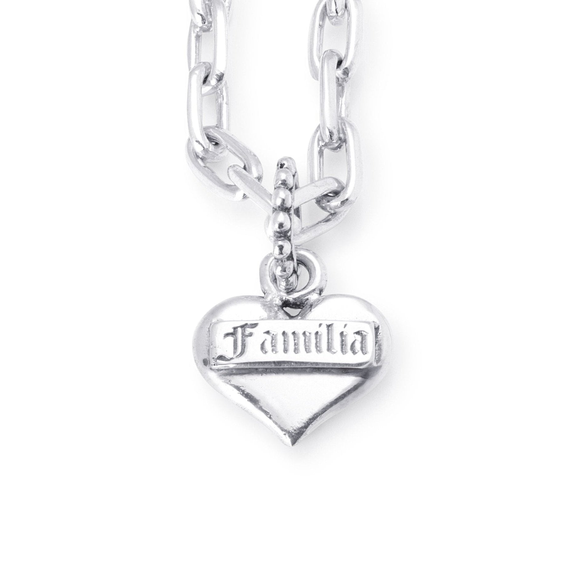 Solid Sterling Silver Classic Heart Pendant with Familia etched on the face