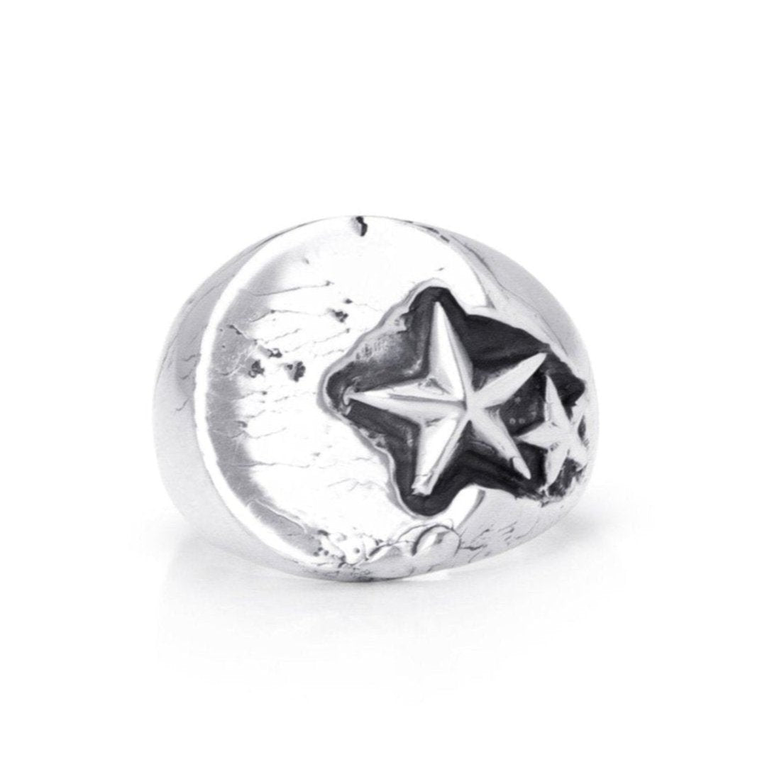 Face Shot of the Large Forged Rising Star Signet Ring In Sterling Silver, 8mm