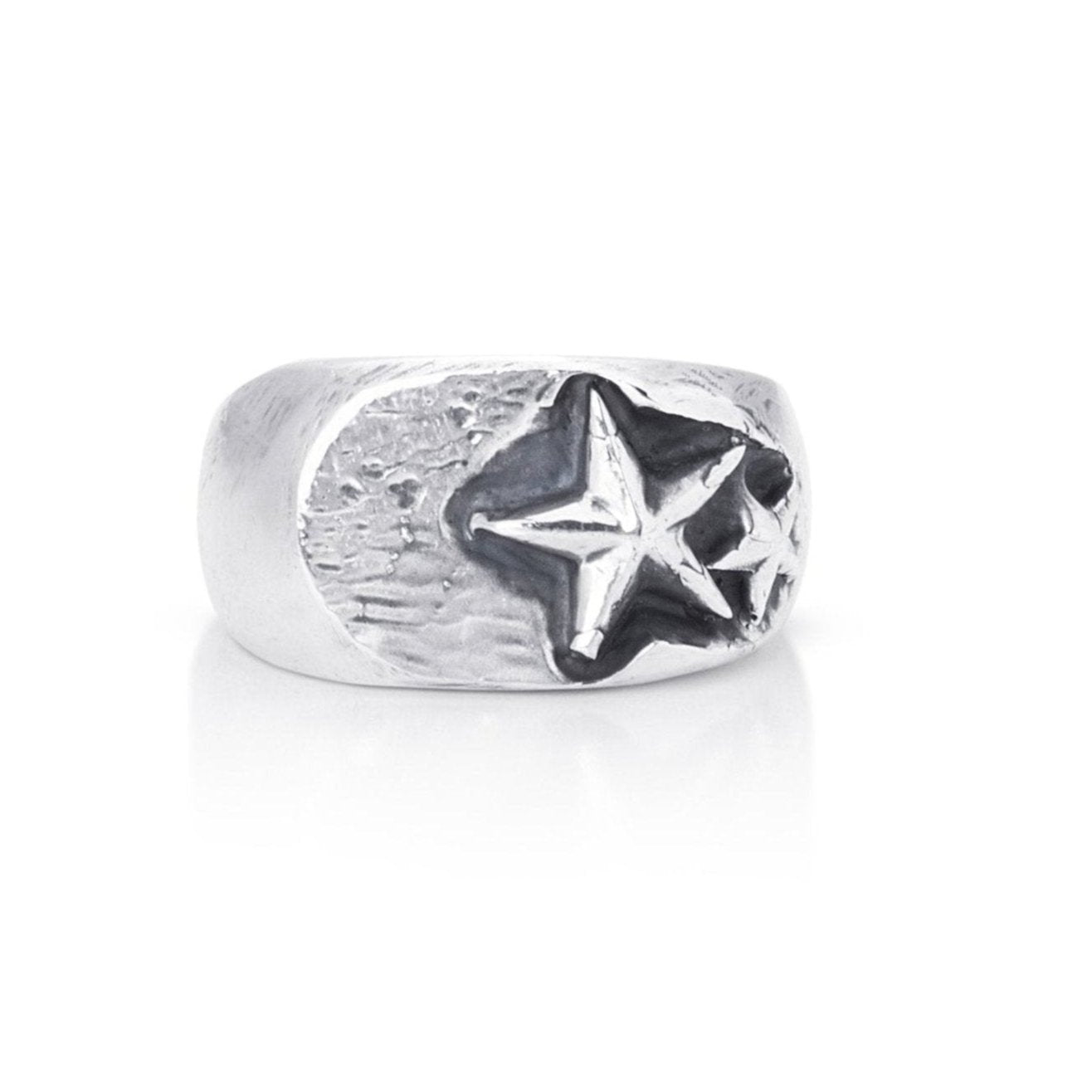Product shot of the Medium Forged Rising Star Signet Ring In Sterling Silver, 8mm