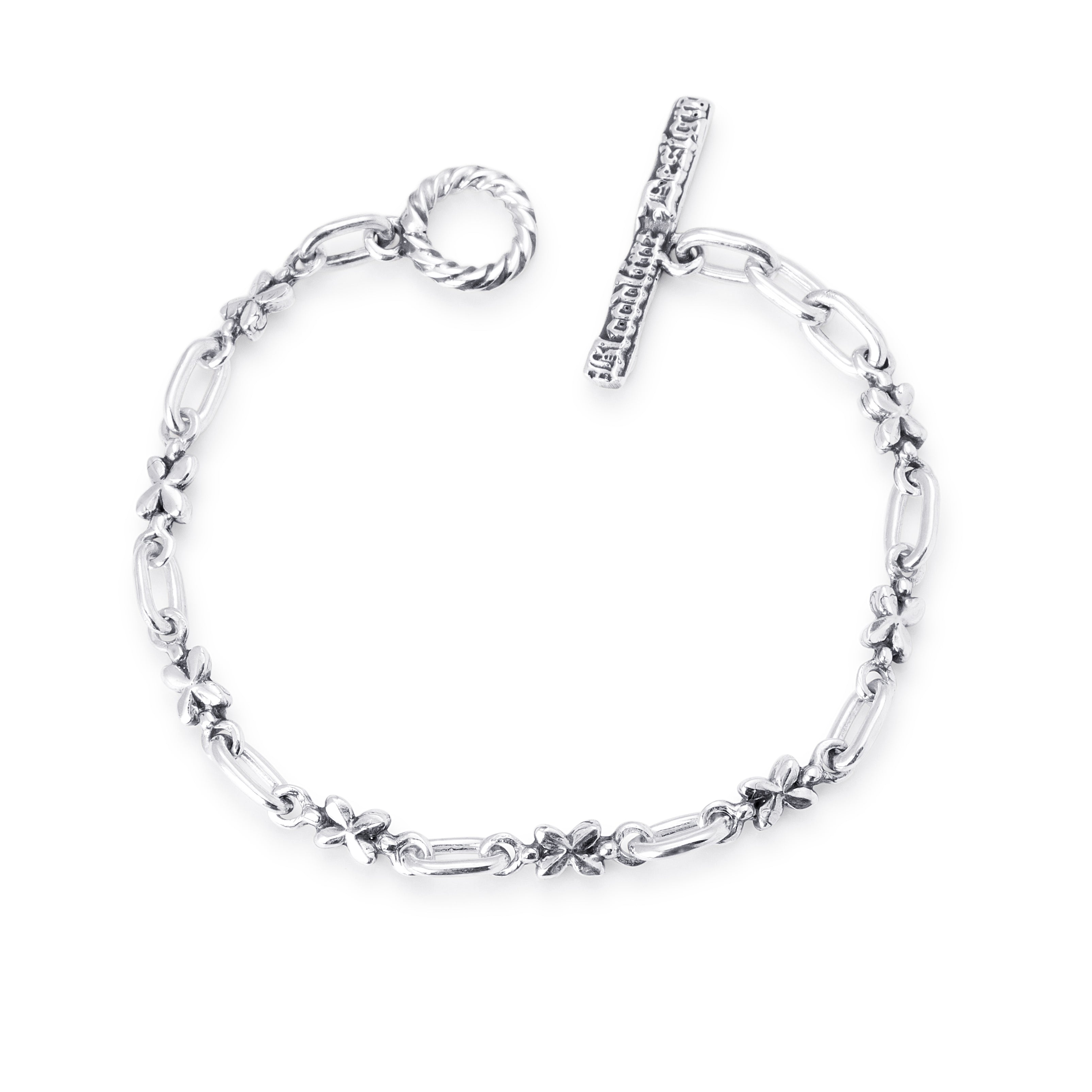 Small Floral Link Chain Bracelet in Sterling Silver, 3.5mm