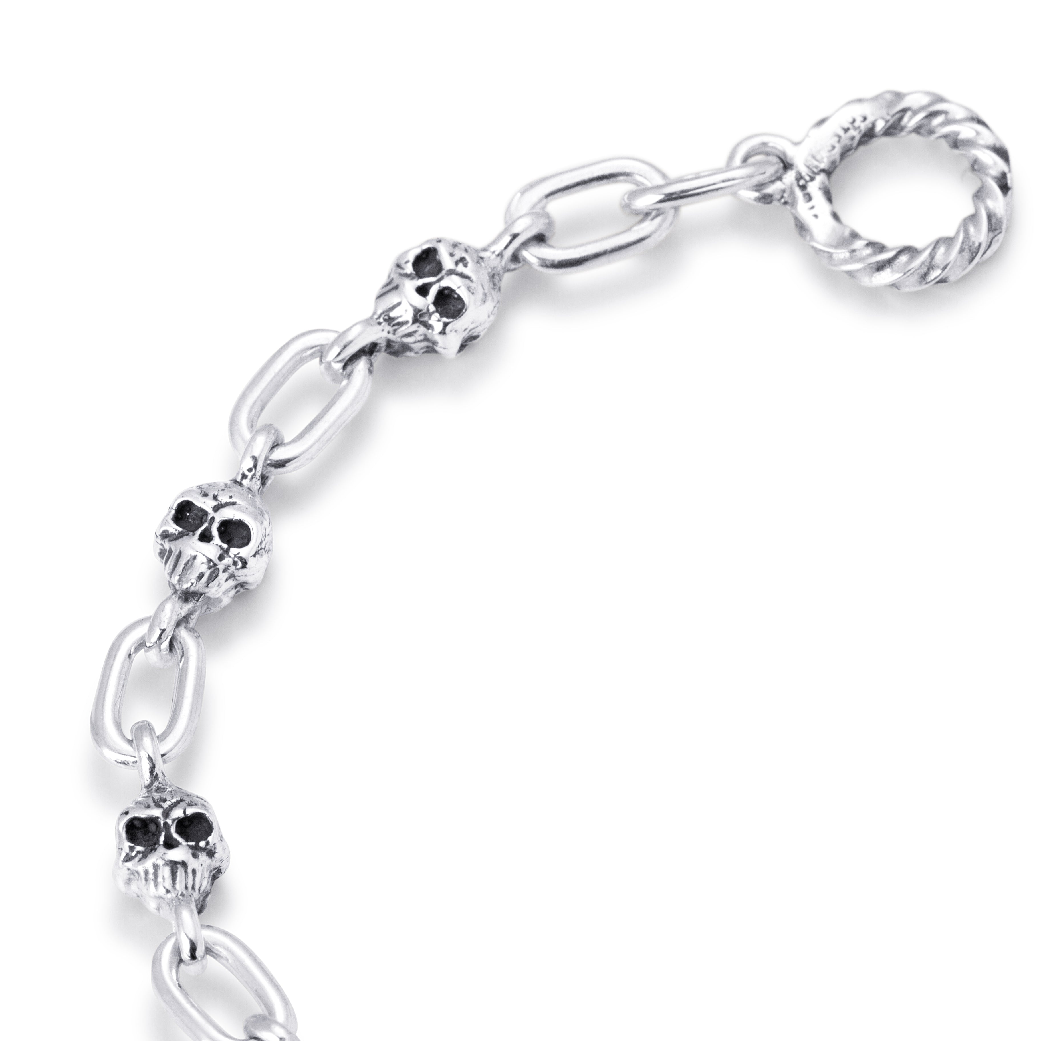 Small Skull Link Chain Bracelet in Sterling Silver, 5mm
