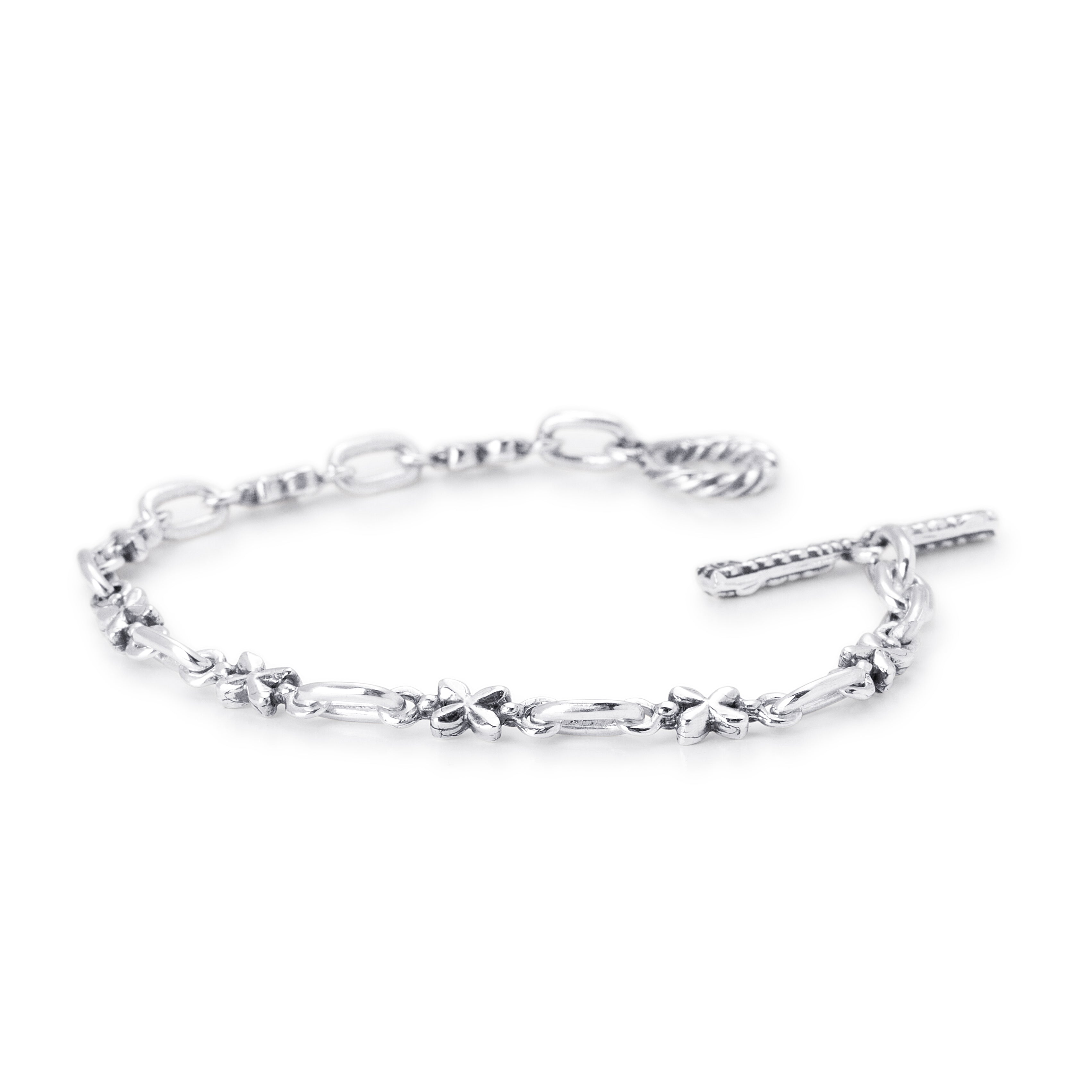 Small Floral Link Chain Bracelet in Sterling Silver, 3.5mm