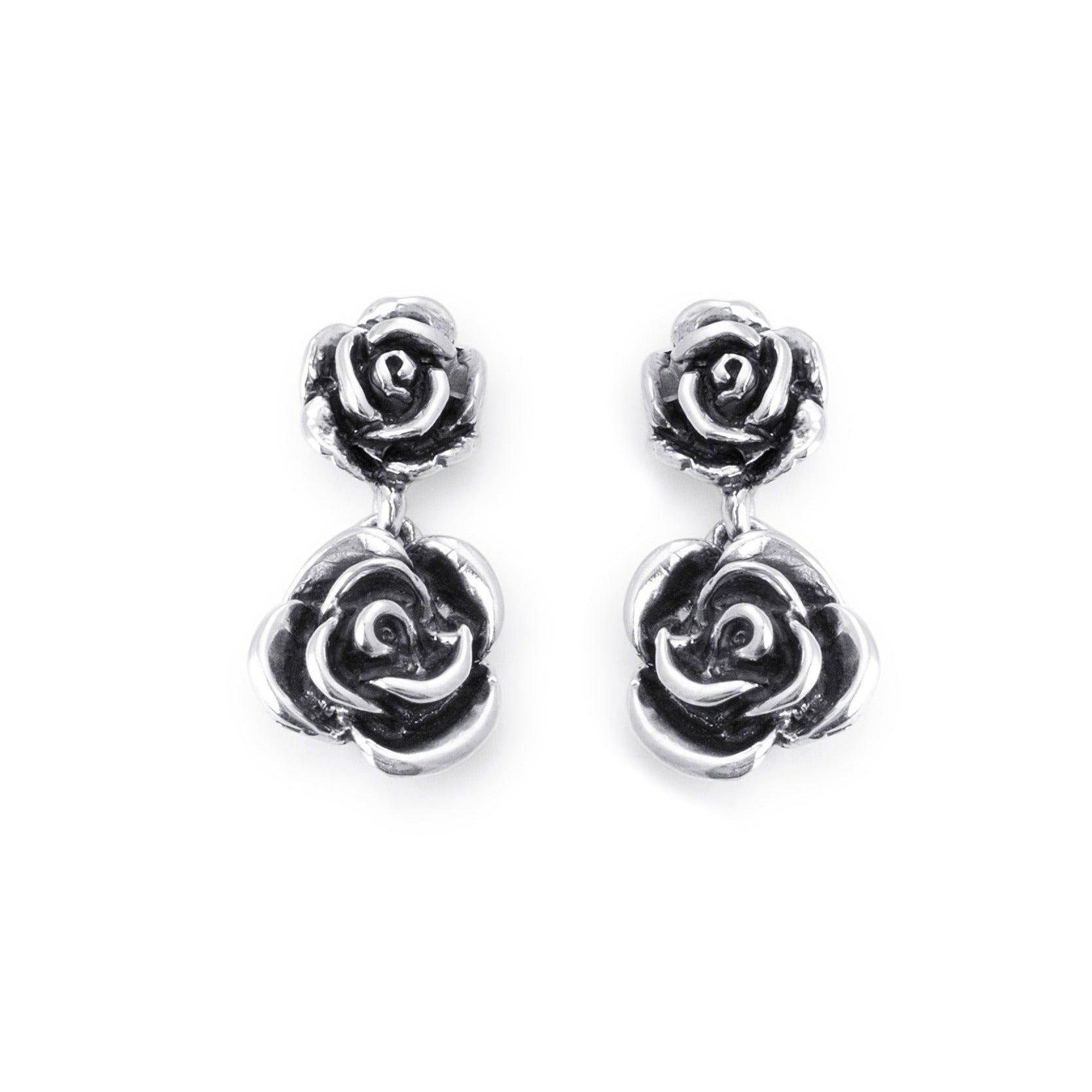 Bloodline Design Womens Earrings Double Rose Drop Earrings