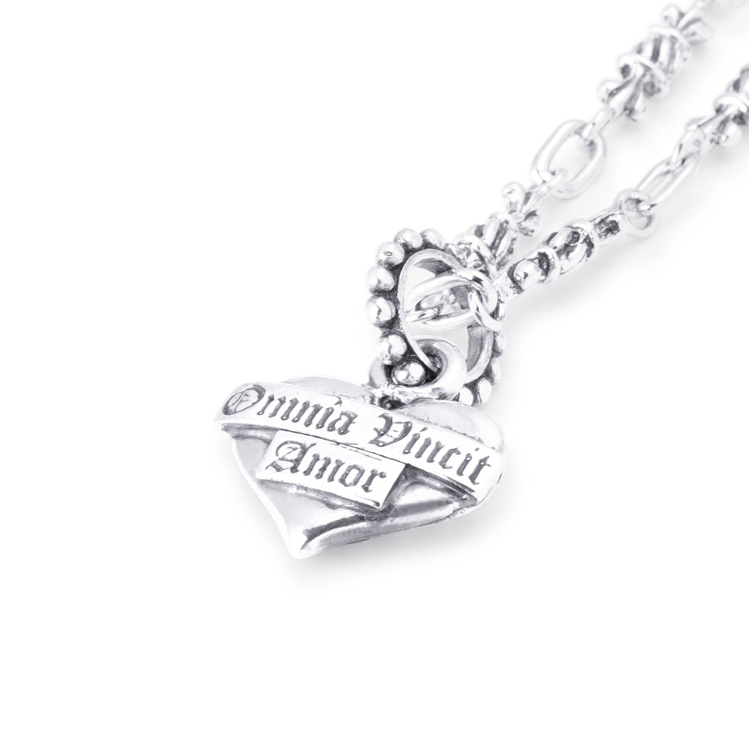 Solid Sterling Silver Classic Heart Pendant with Omnia Vincit  Amor etched on the face