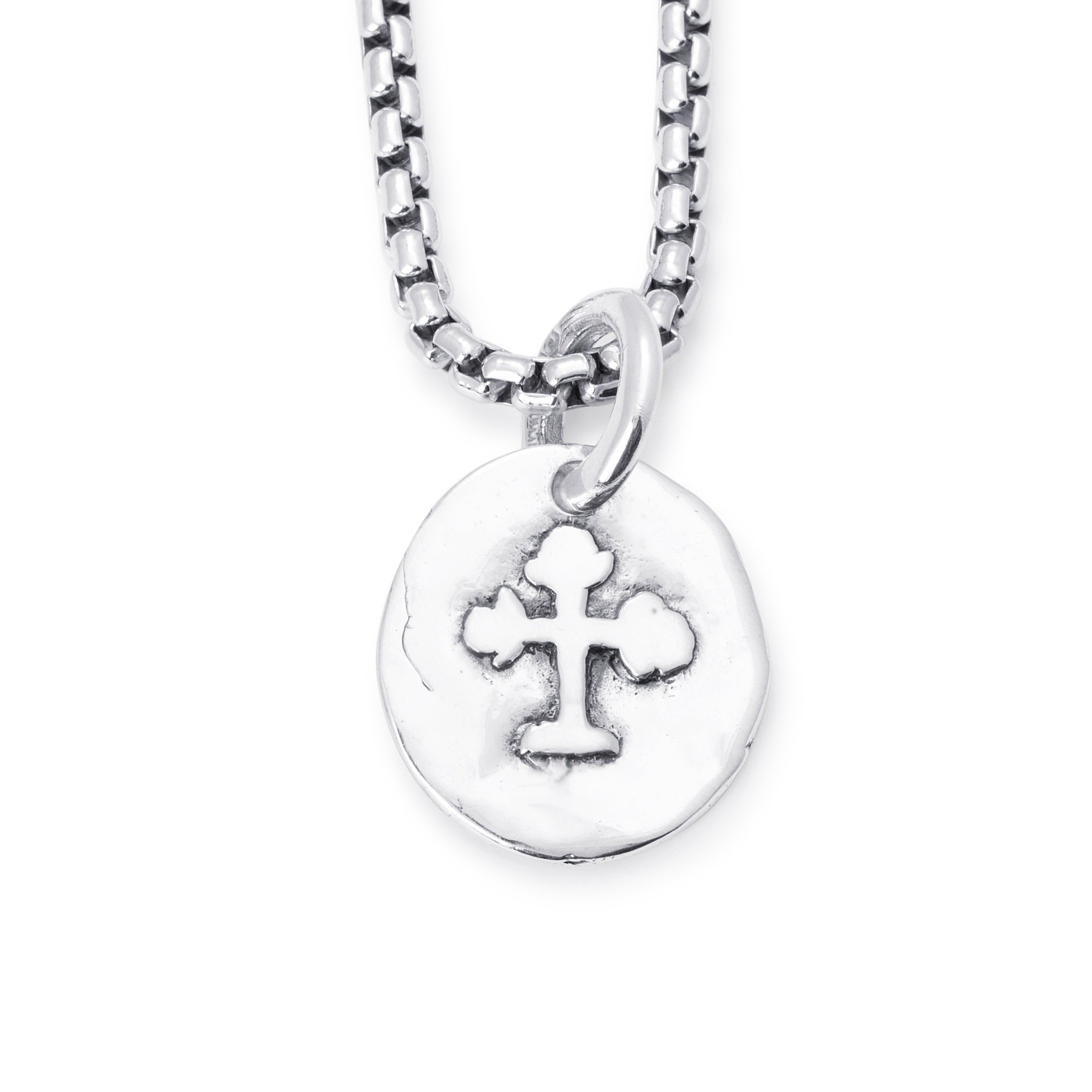 Antique Cross Coin Pendant In Sterling Silver, 25mm