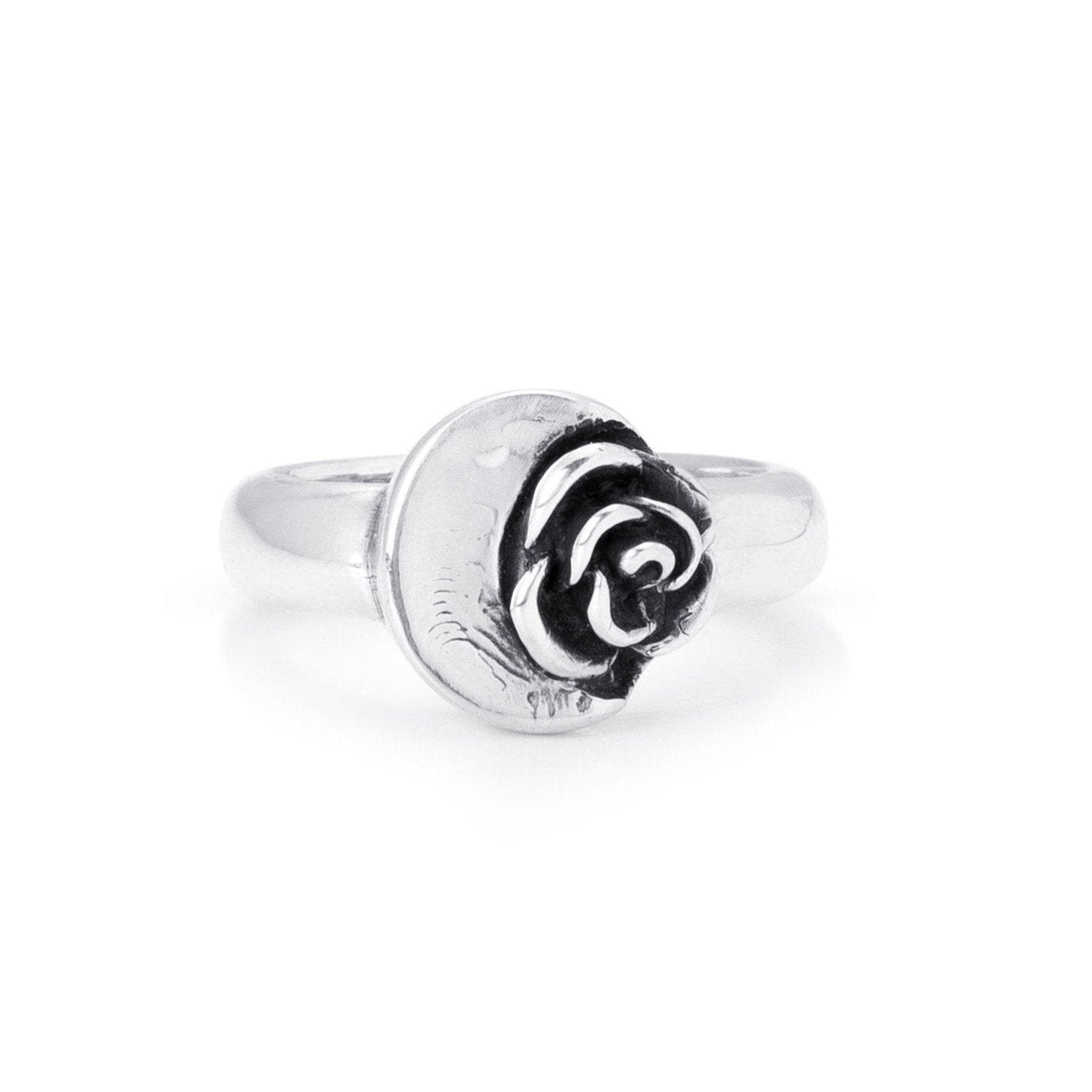 Small Forged Rose Signet Ring in Sterling Silver