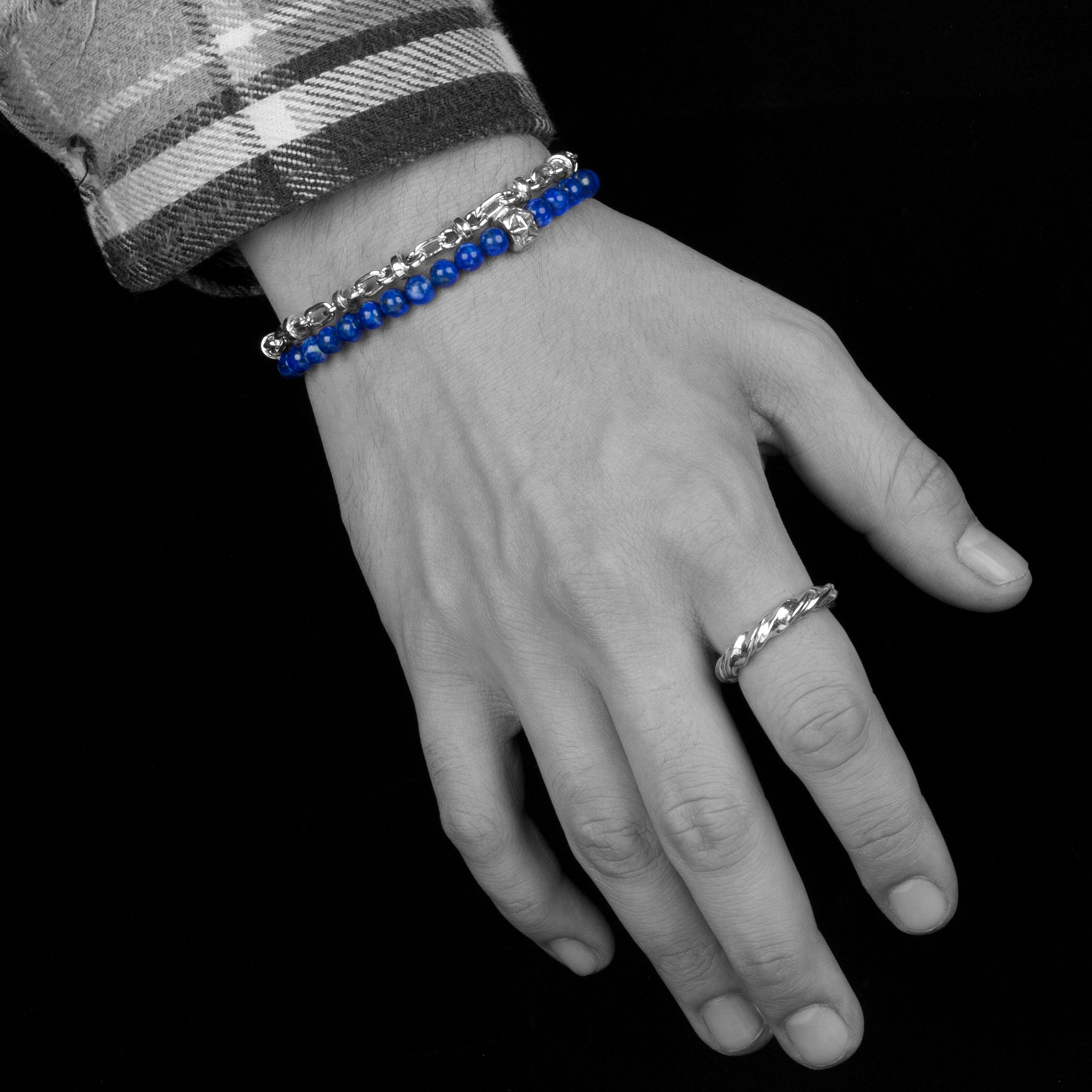 Trilogy Bead Bracelet With Lapis Lazuli In Sterling Silver, 6mm