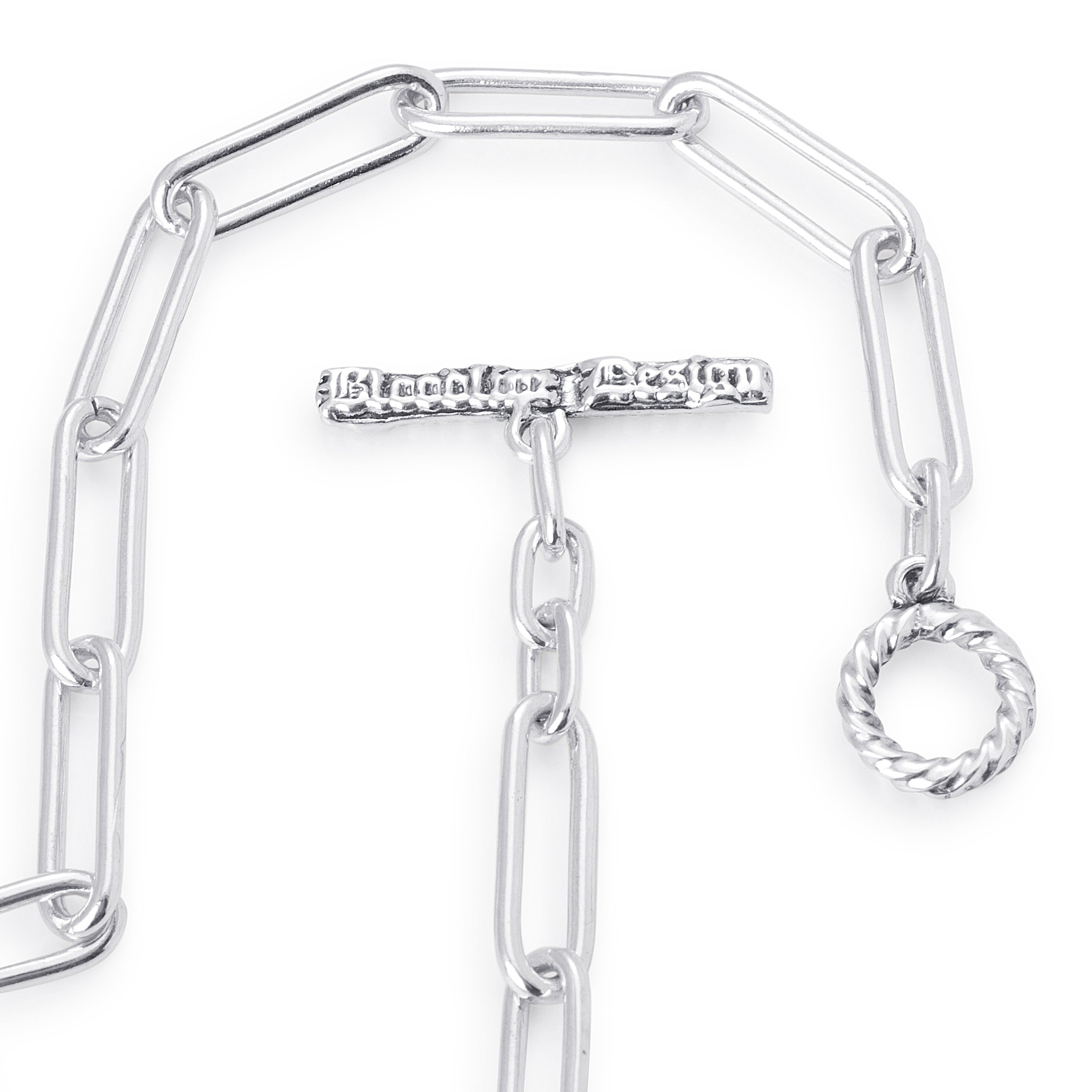 Solid Sterling Silver elongated link necklace, Paperclip Bloodline Design  toggle