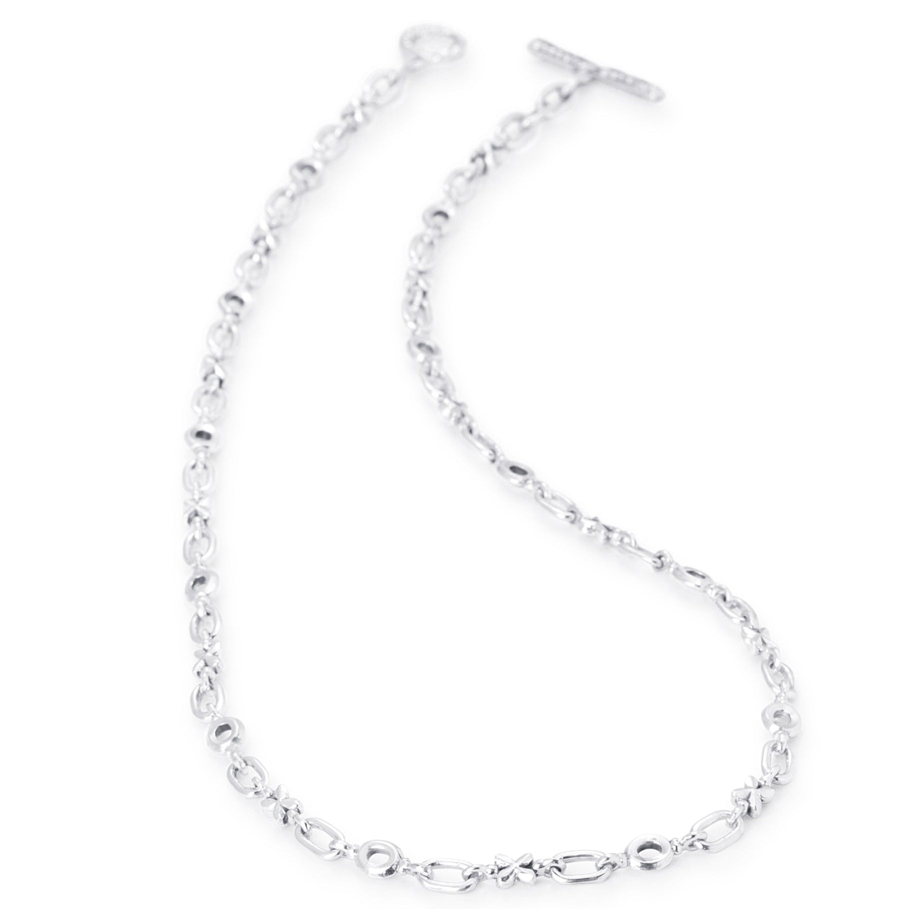 Solid Sterling Silver small X and O links joined with classic open links, T-toggle clasp 