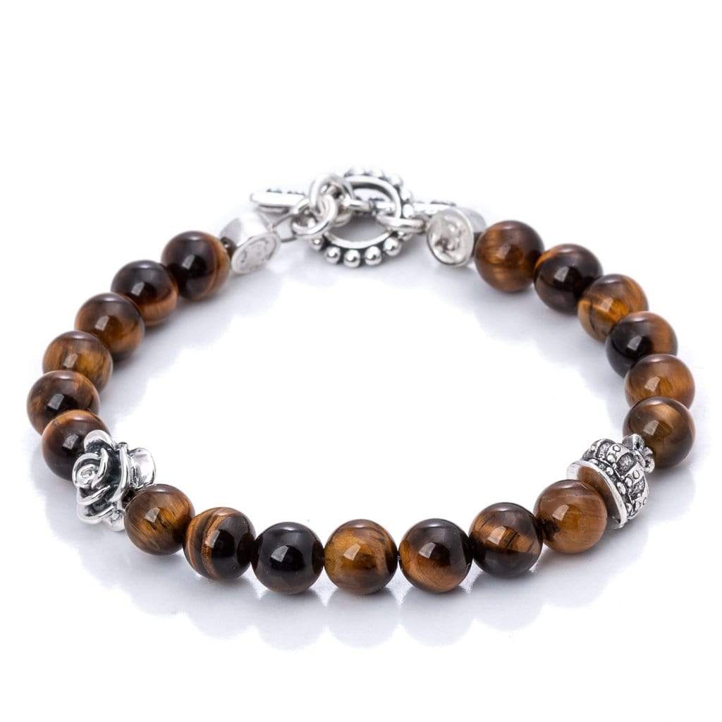 Crown and Rose Buddha Bead Bracelet In Sterling Silver, 8mm