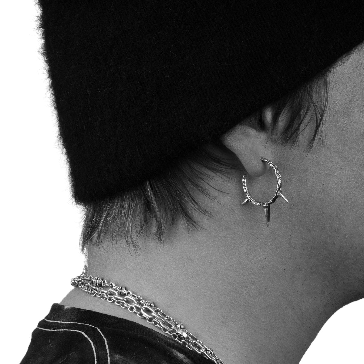 Bloodline Design Canada Eternal Vine Thorn Earrings on a model