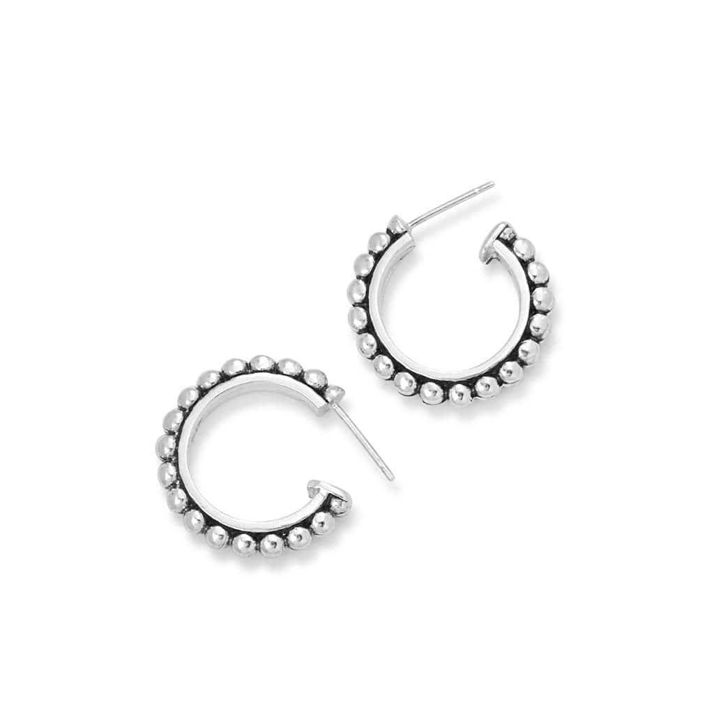 Solid sterling silver with bead patterned on a circular hoop stud.