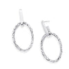 Medium sized oval shaped Solid sterling silver hoop stud with vine texture hanging from solid hoop.