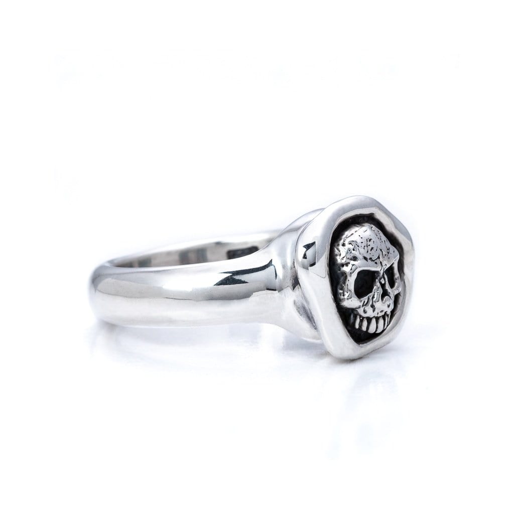 Solid sterling silver the Skull Wax Stamp Ring side view