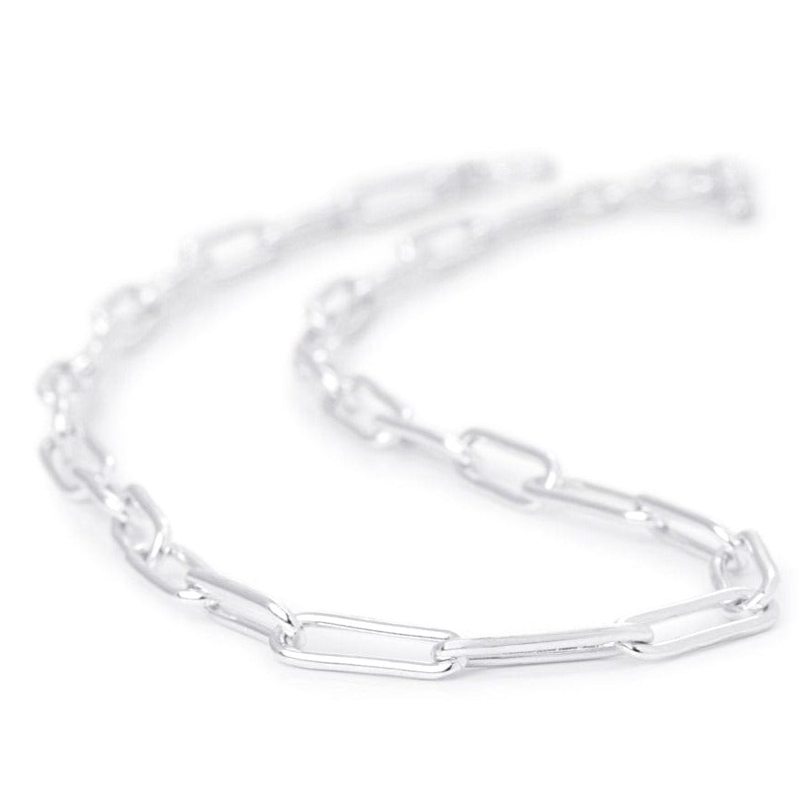Solid Sterling Silver elongated link necklace, Paperclip Bloodline Design 