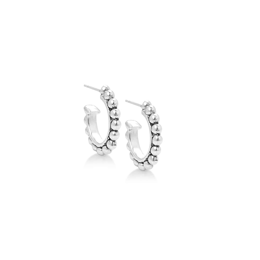 Solid sterling silver, Small hoop stud with beaded exterior.