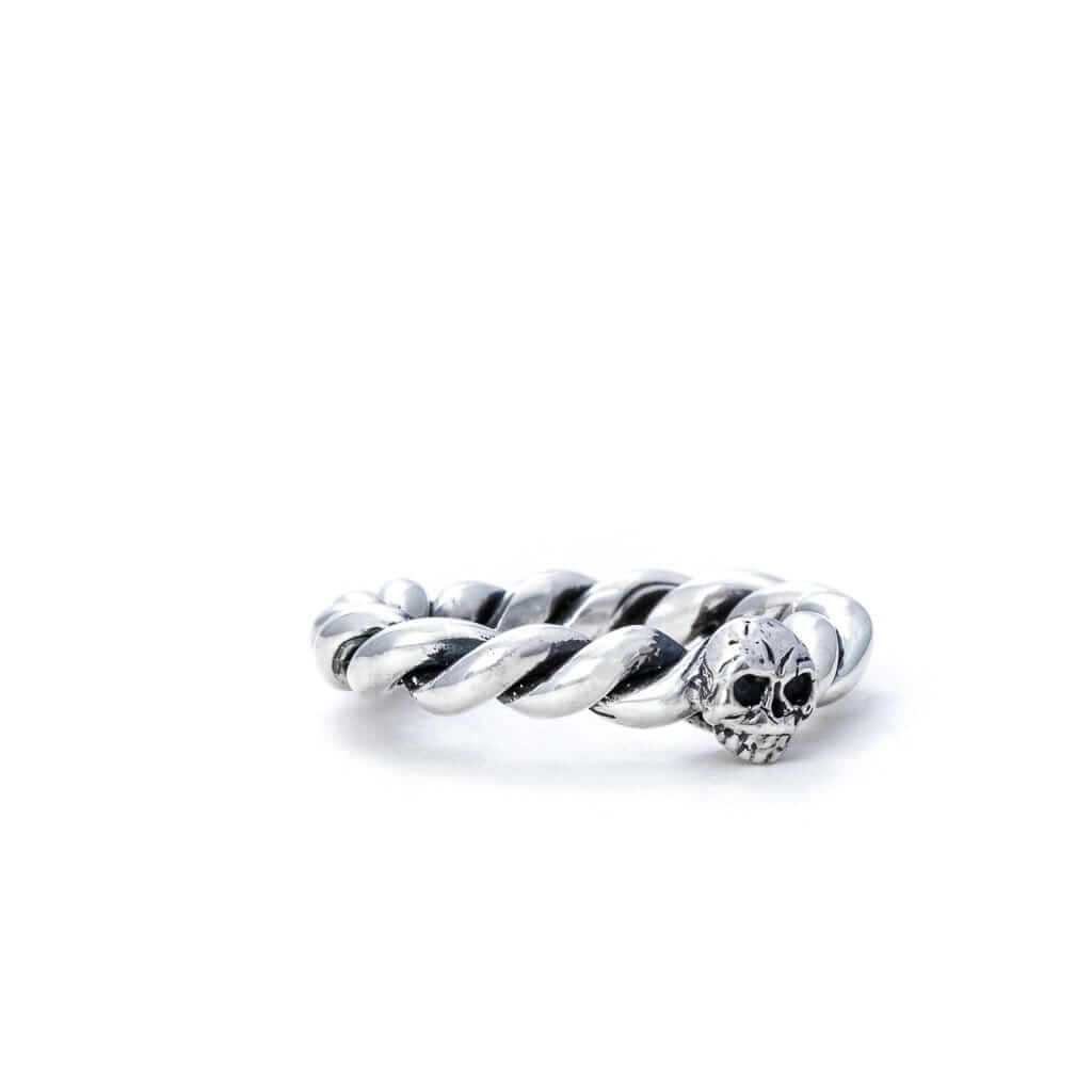 Petite Skull Twisted Rope Band In Sterling Silver, 4mm