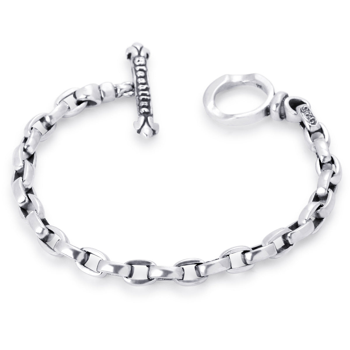 A sterling silver watch fob chain bracelet with a toggle clasp displayed on a clean white background.