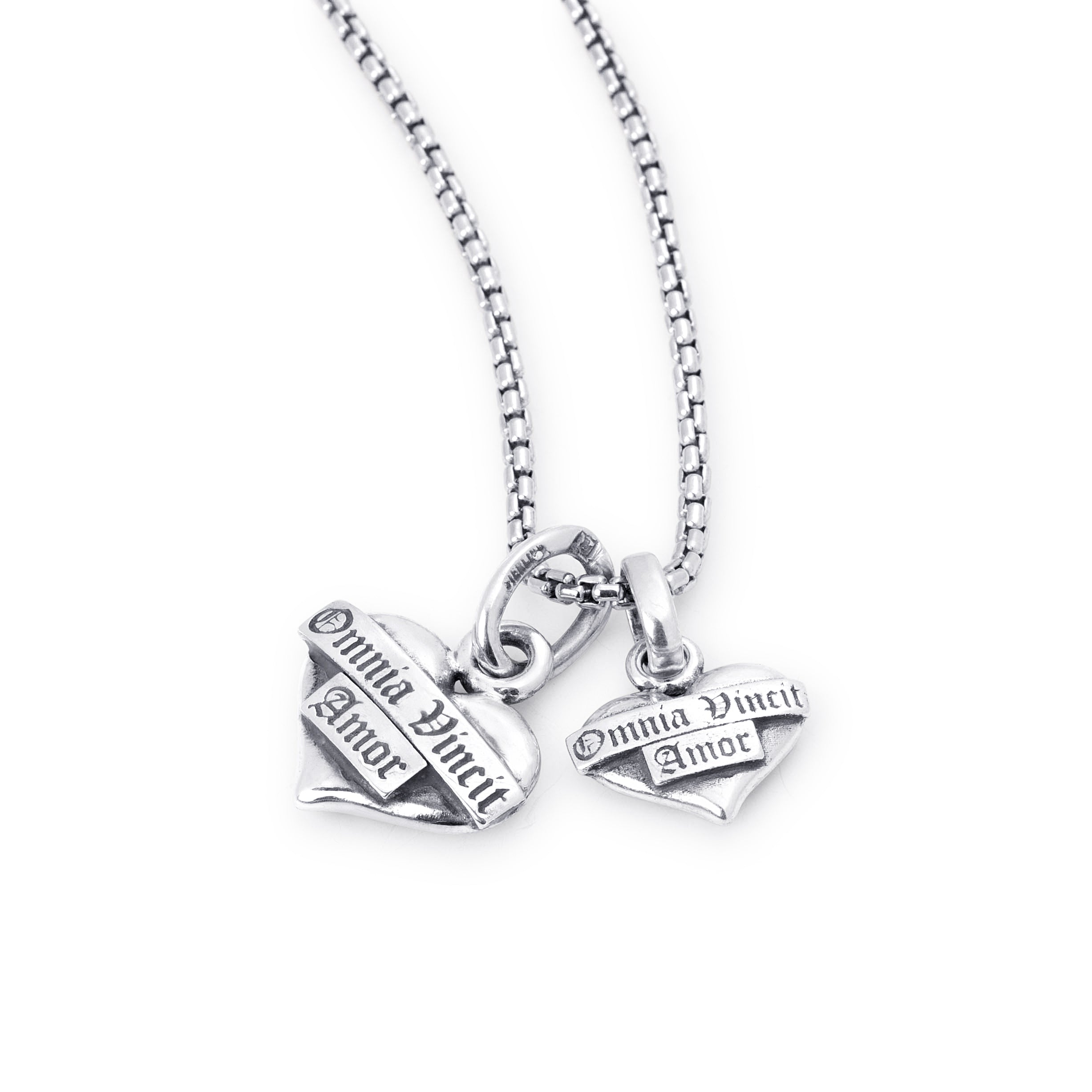 Small Omnia Vincit Amor Heart Sterling Silver Pendant - 11mm