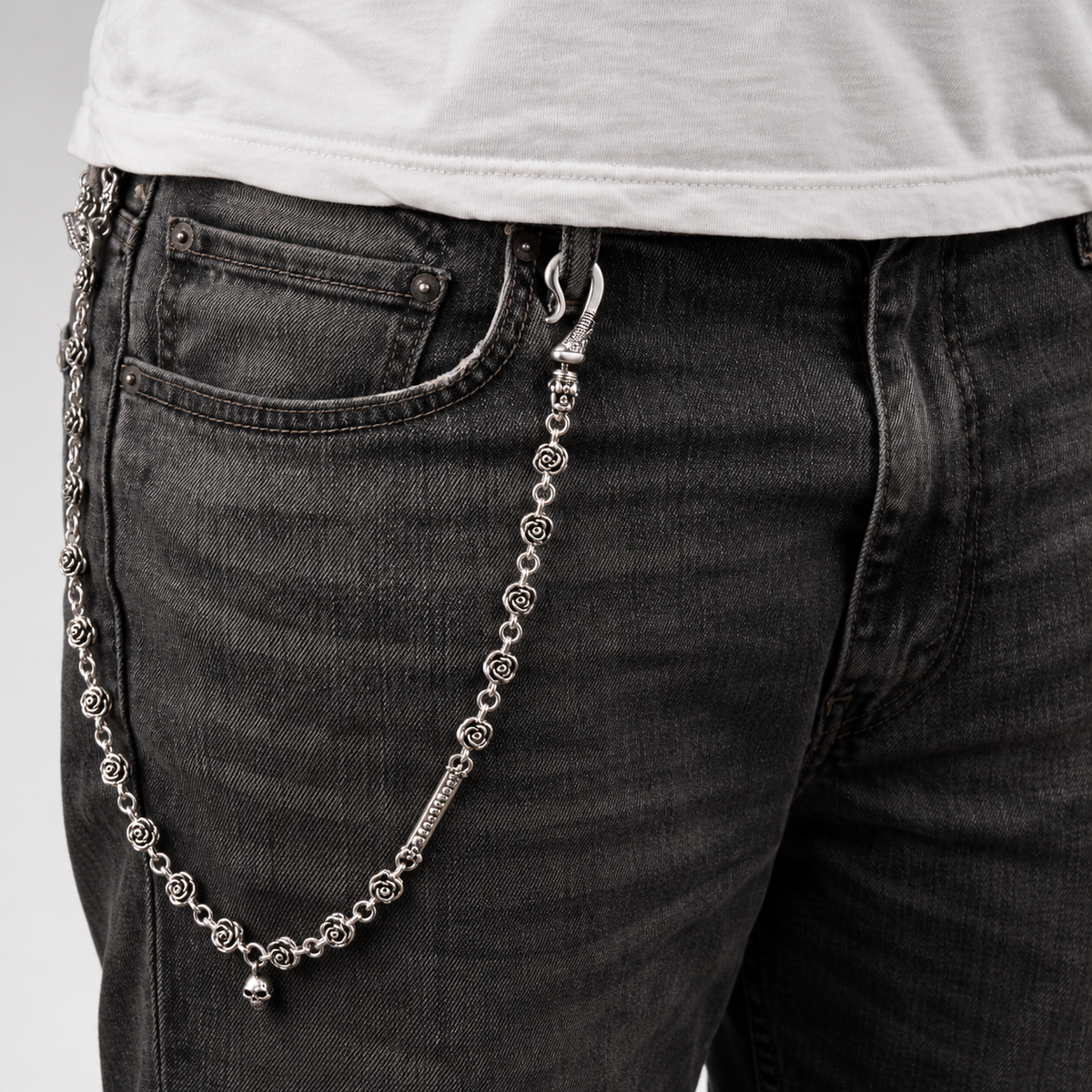 Rose Link Sterling Silver Wallet Chain - 22"