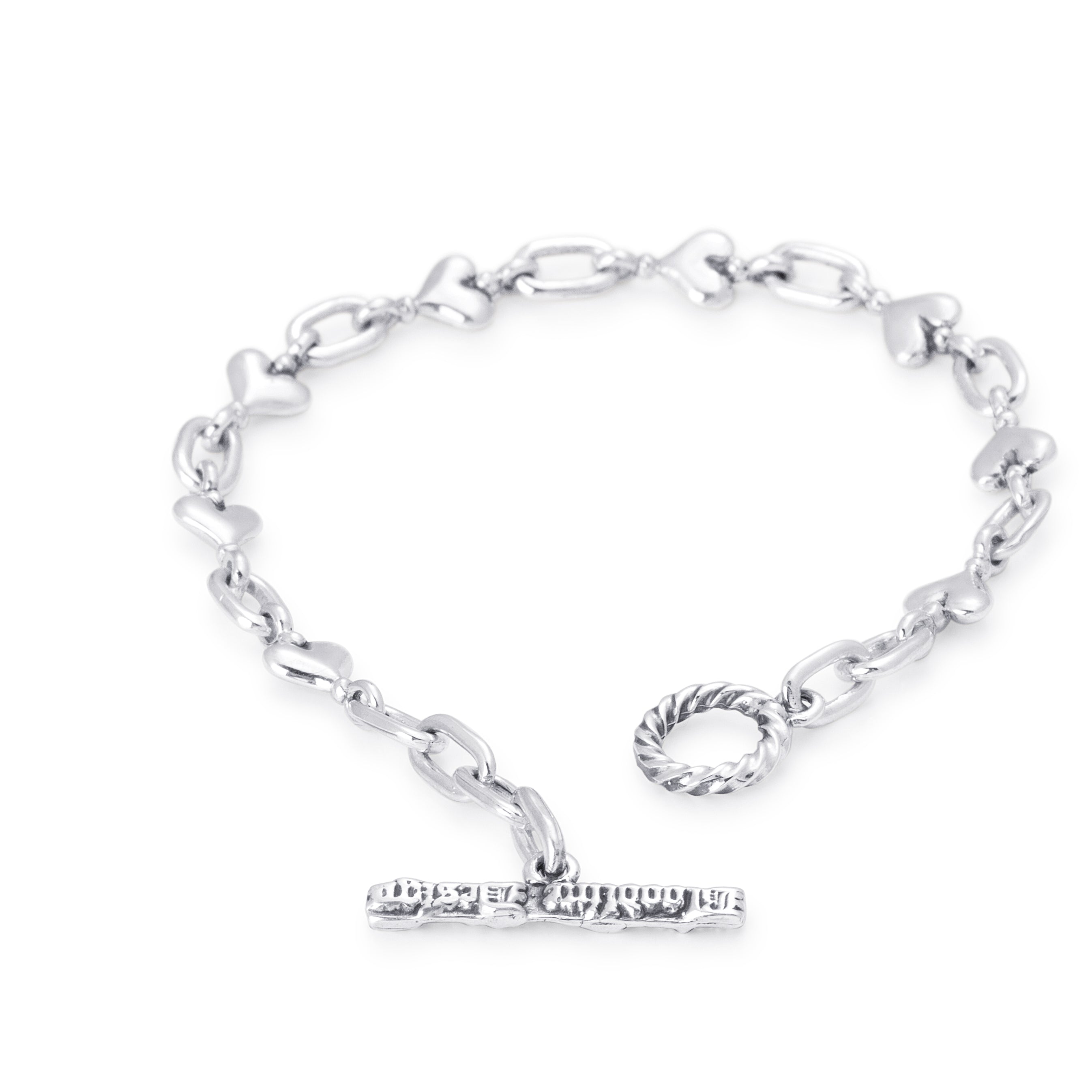 Sterling Silver Small Heart Link Bracelet with toggle clasp