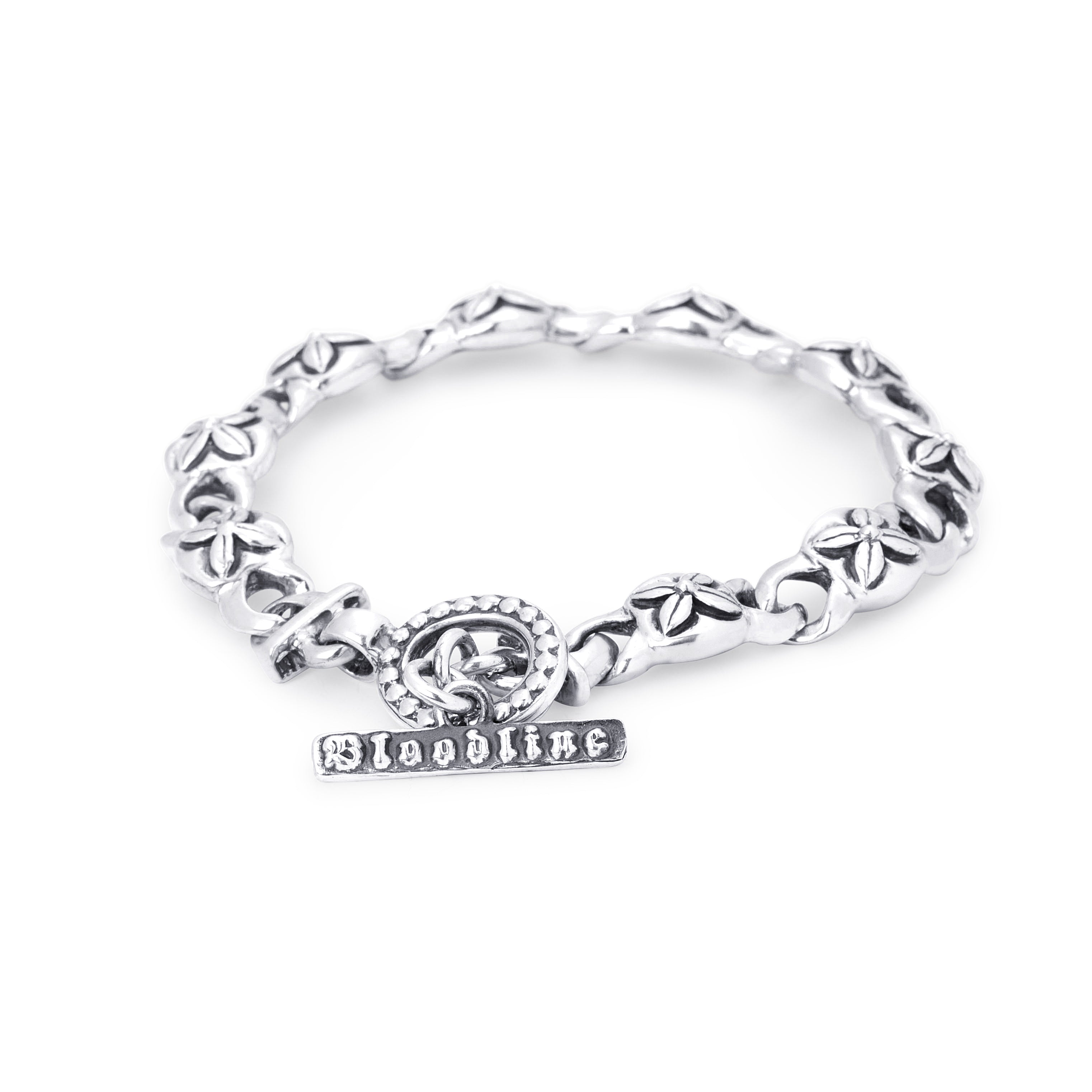 Antique Floral Square Curb Sterling Silver Bracelet - 9mm