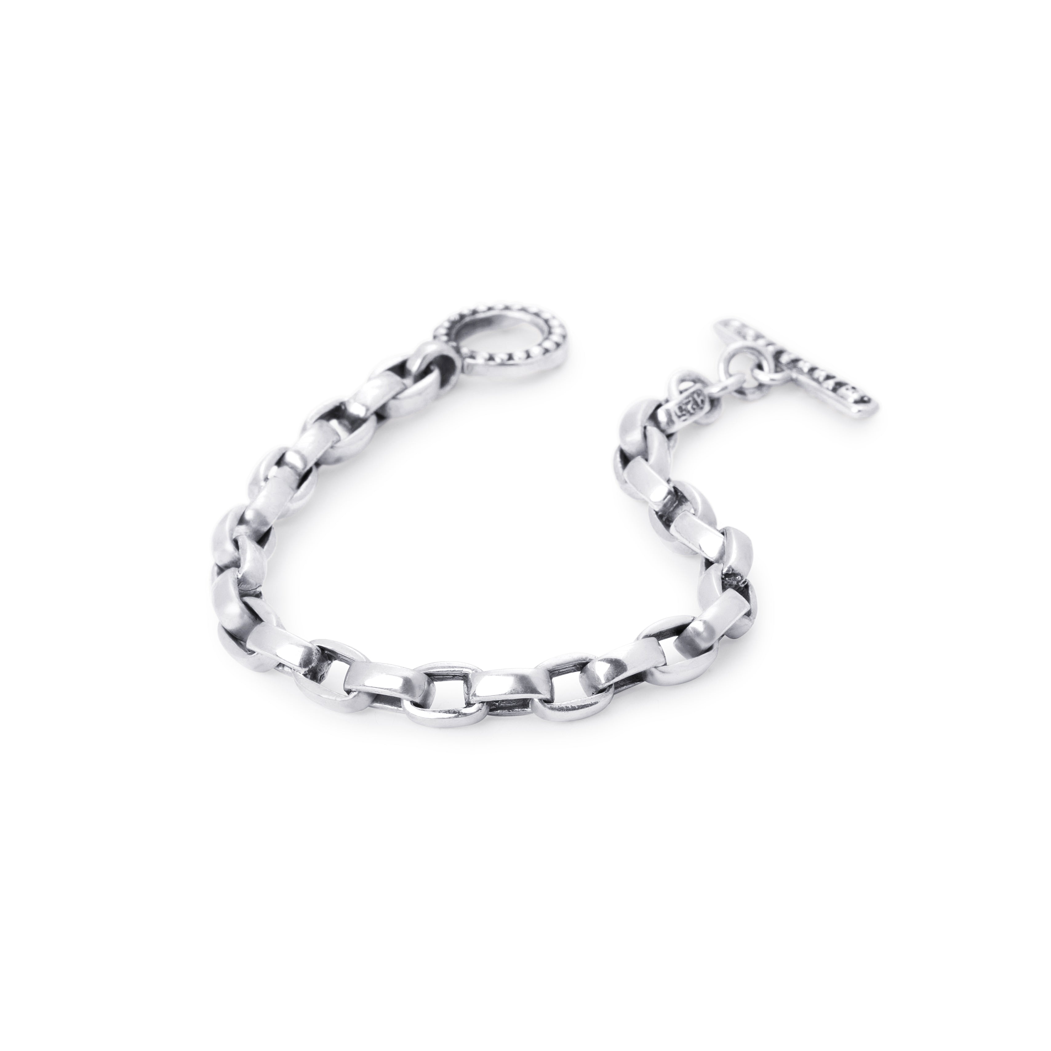 Large Vintage Watch Fob Sterling Silver Bracelet - 7mm