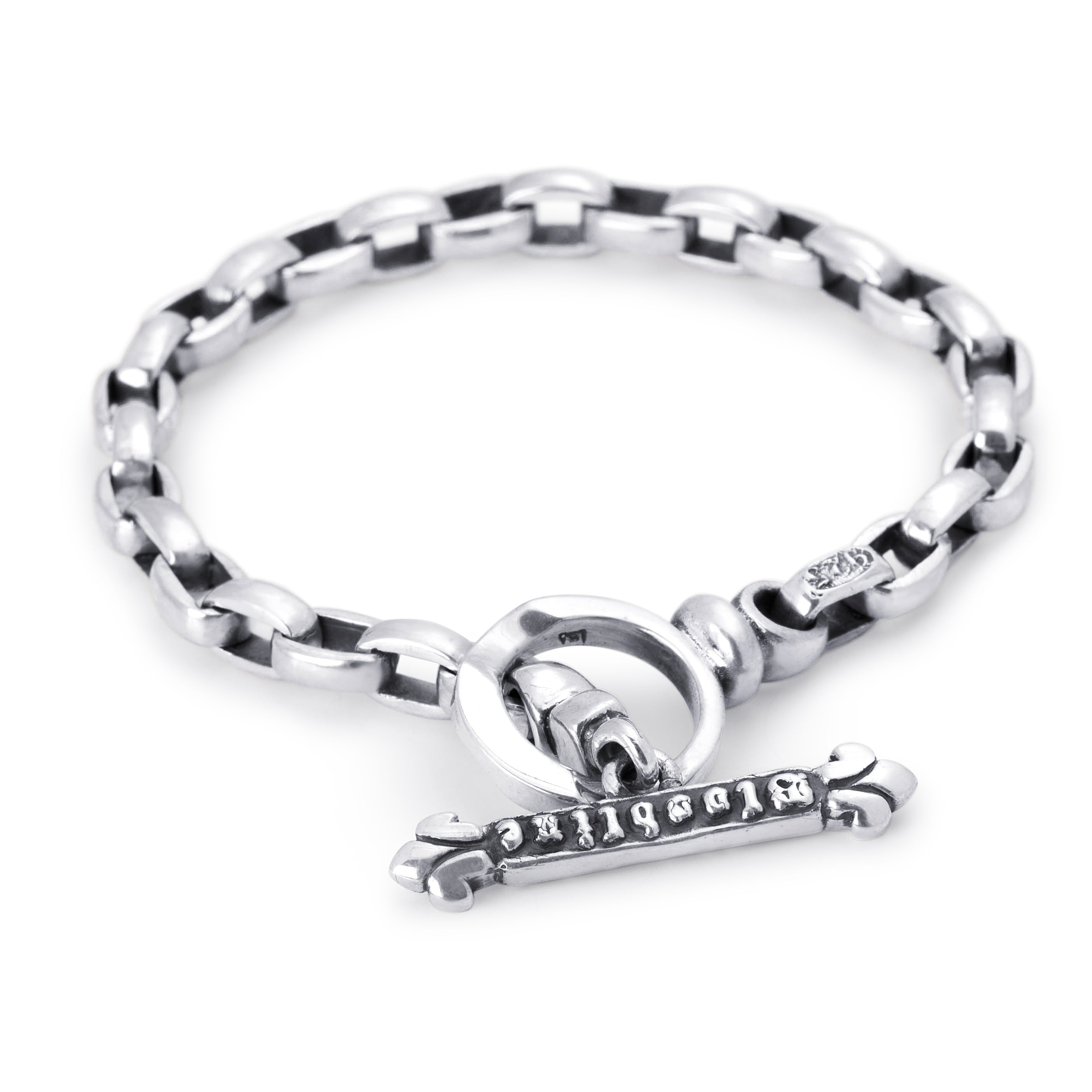 Large Vintage Watch Fob Sterling Silver Bracelet - 7mm