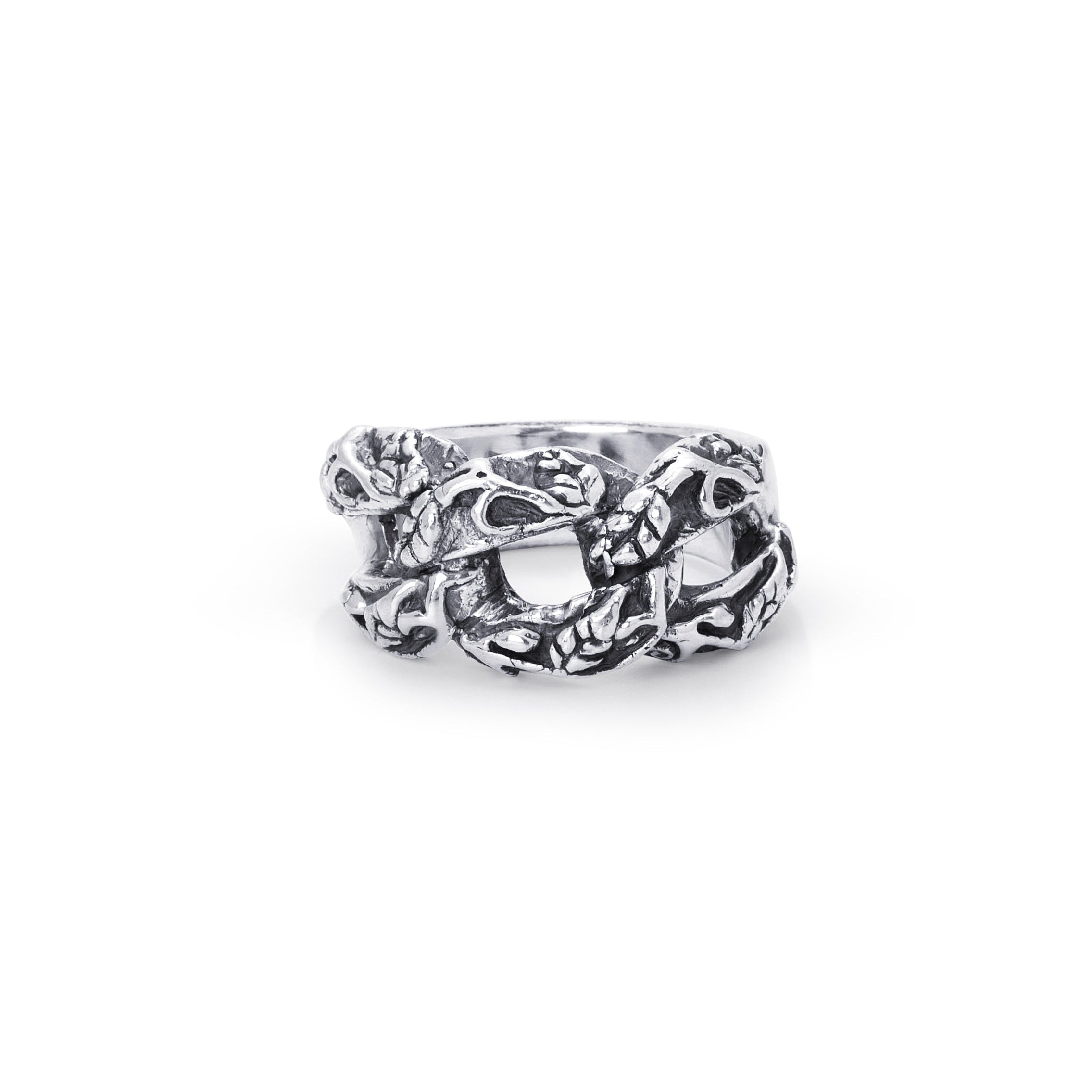 Eternal Vine Curb Link Sterling Silver Ring on white background