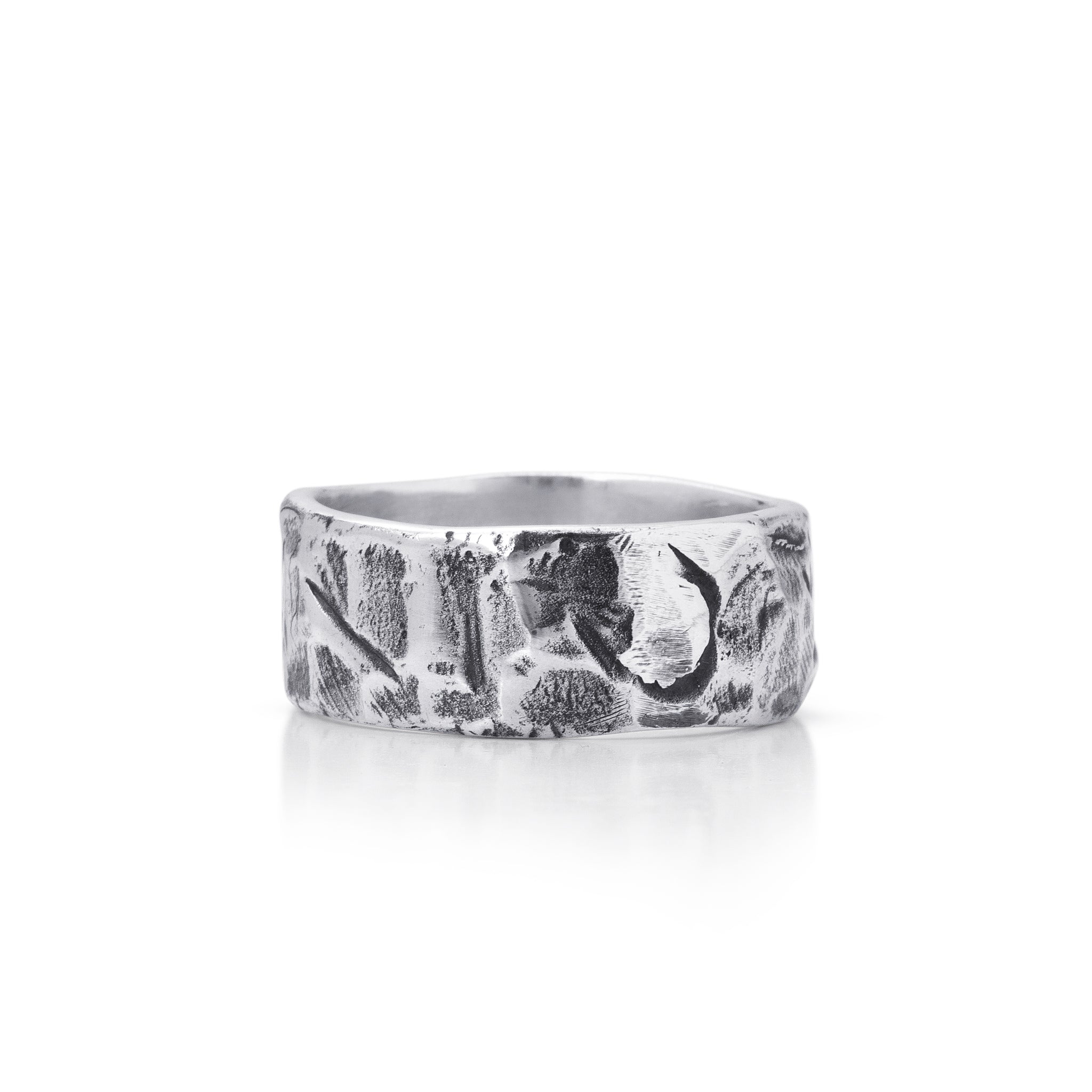 Large Forged Band Ring In Sterling Silver, 10mm