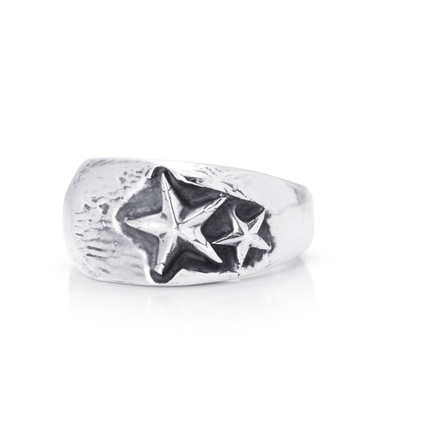 Product shot side view of theMedium Forged Rising Star Signet Ring In Sterling Silver, 8mm