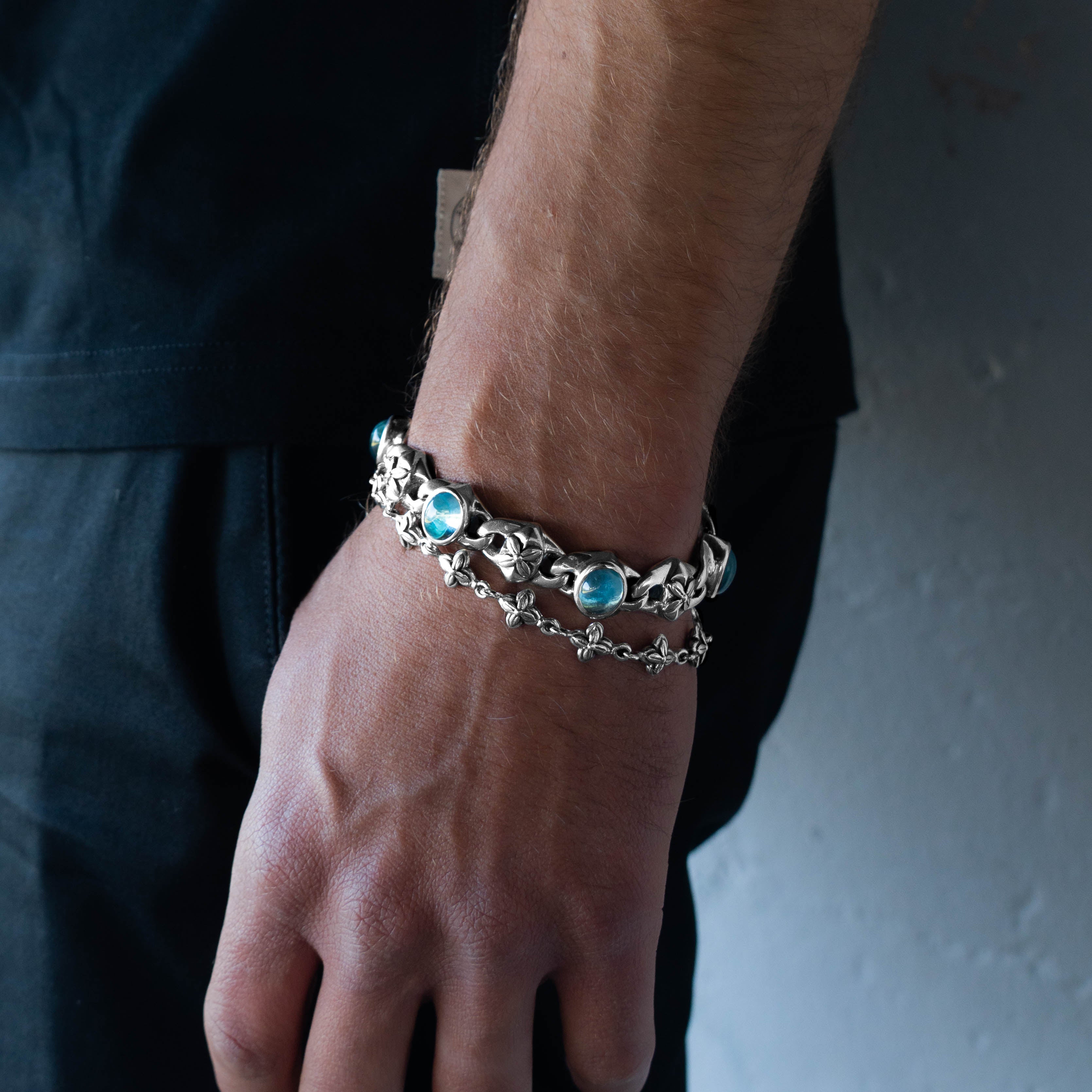 Antique Floral Link Sterling Silver Bracelet-10mm