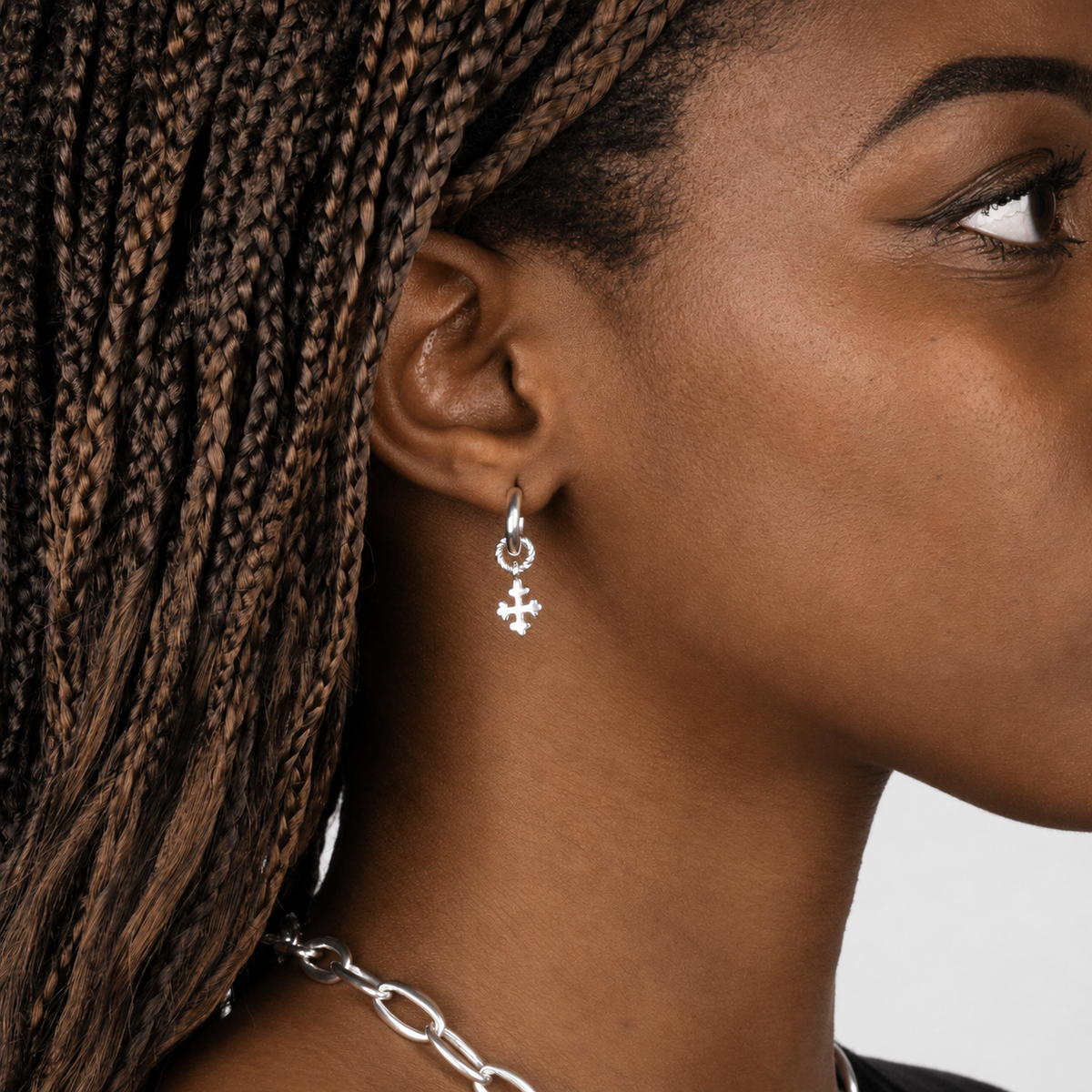 Bloodline Design Womens Earrings Hallmark Hoop Earrings With 16th Century Cross Charms