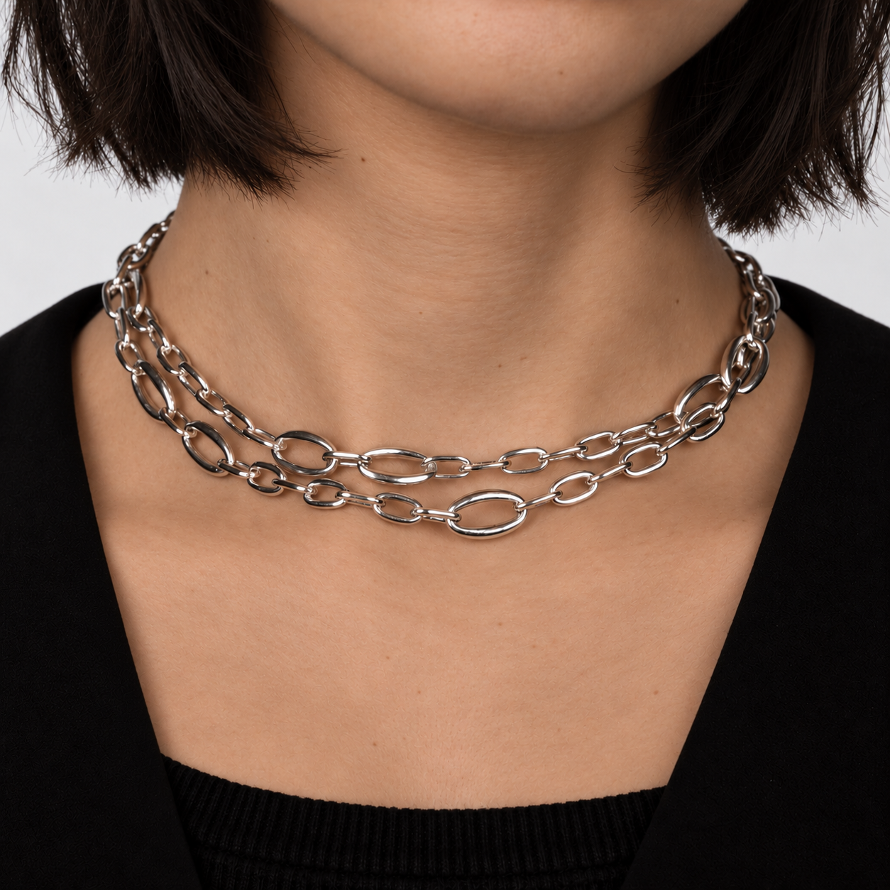 women's mixed manhattan sterling silver chain worn on neck