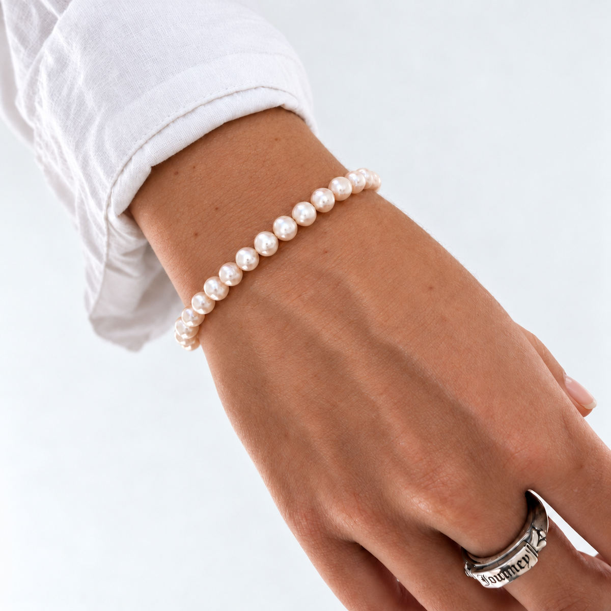 women's petite white pearl sterling silver bracelet