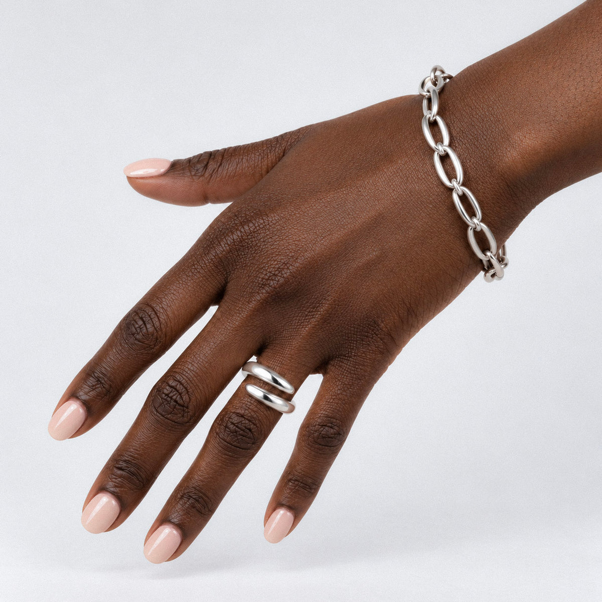 women's sterling silver manhattan link bracelet shown on wrist